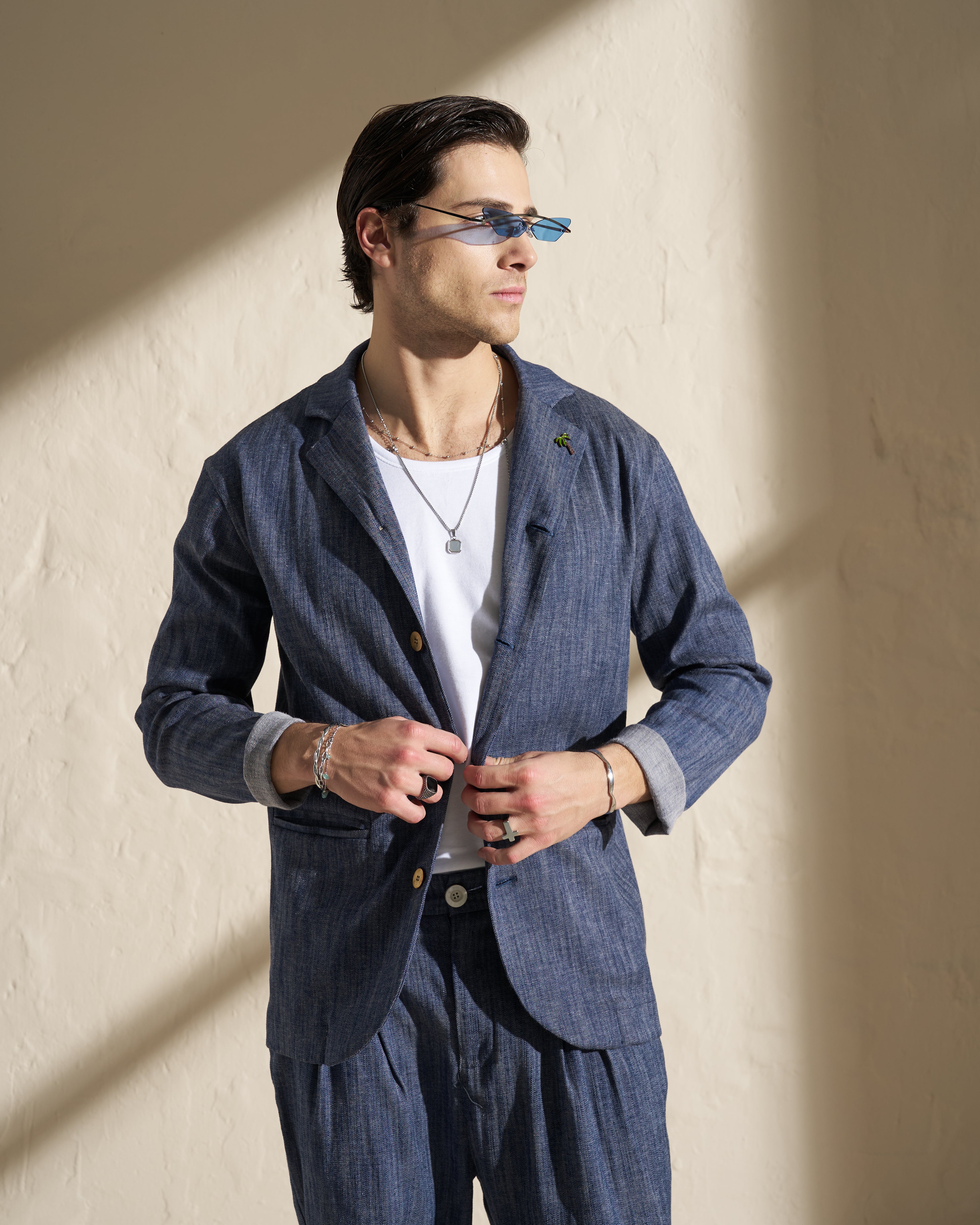 Denim-Style Cotton Linen Blazer