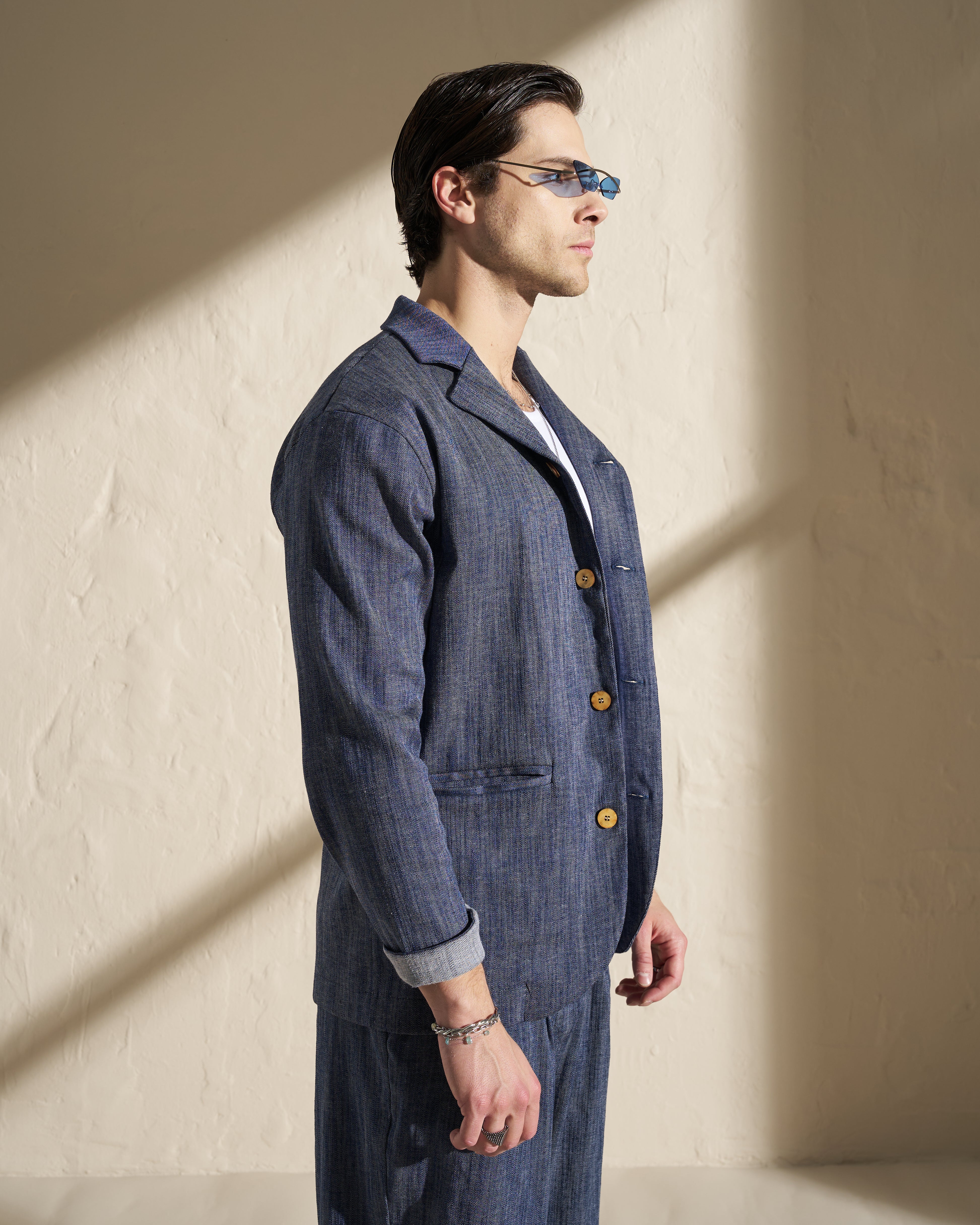 Denim-Style Cotton Linen Blazer
