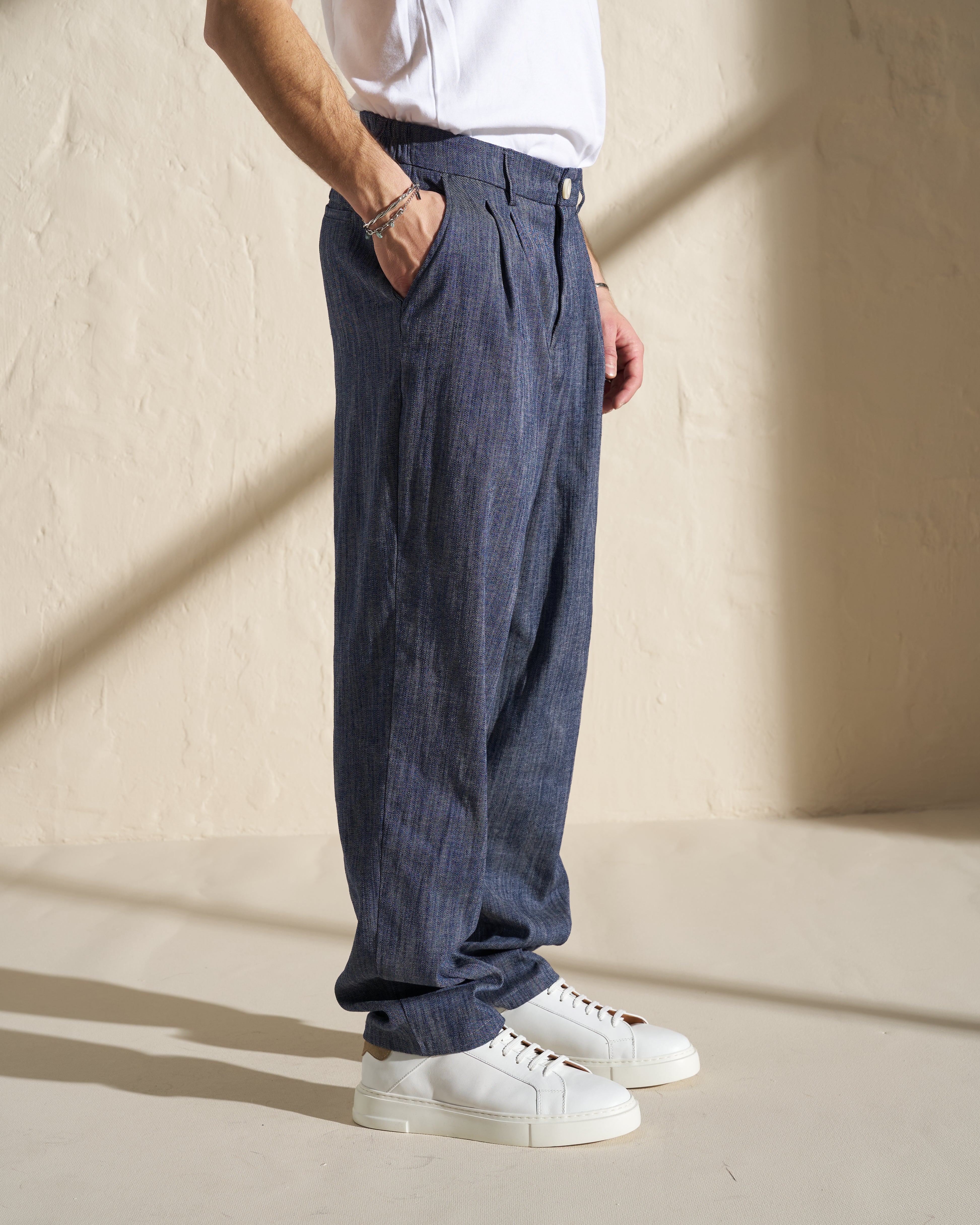 Denim-Style Cotton Linen Trousers