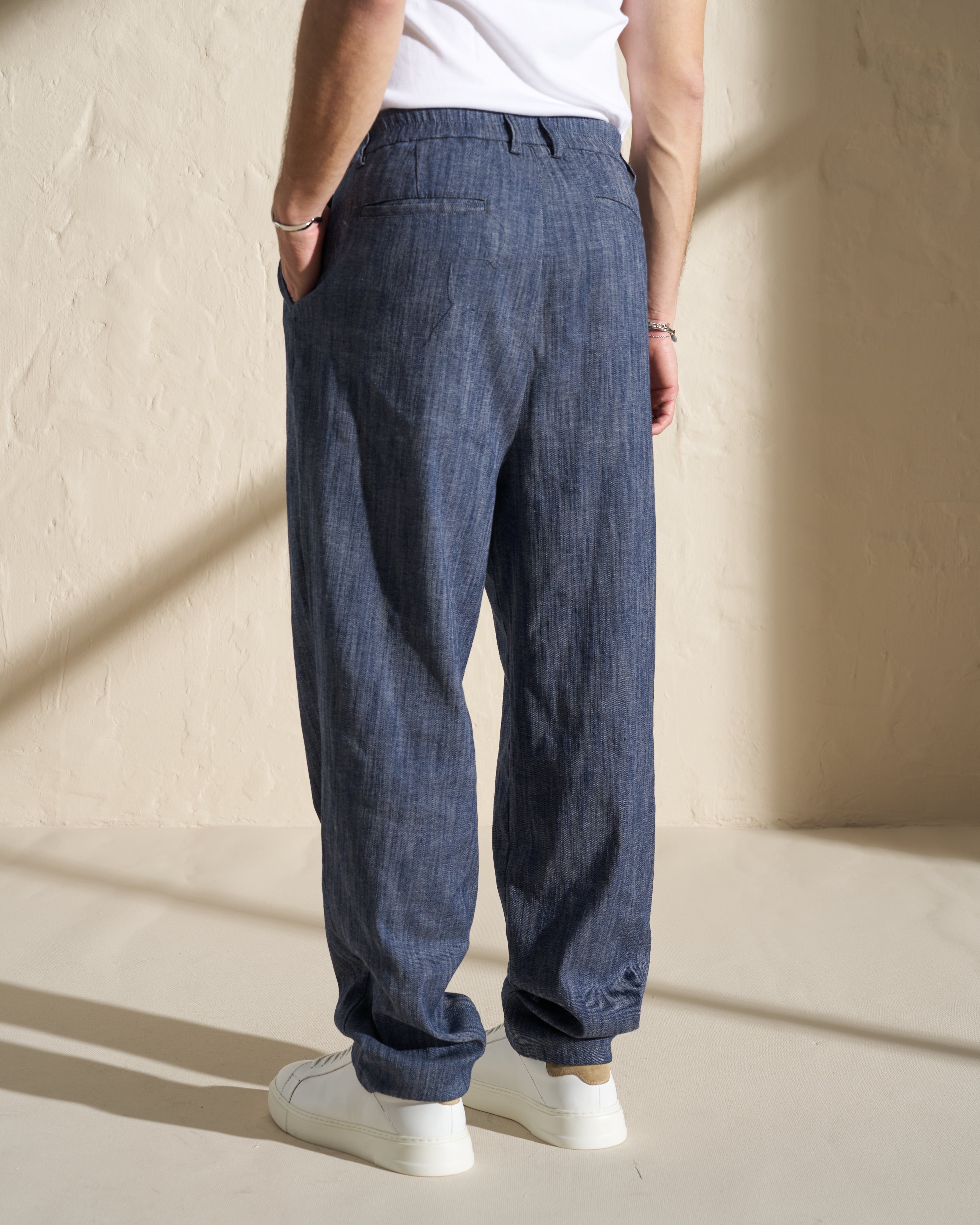 Denim-Style Cotton Linen Trousers