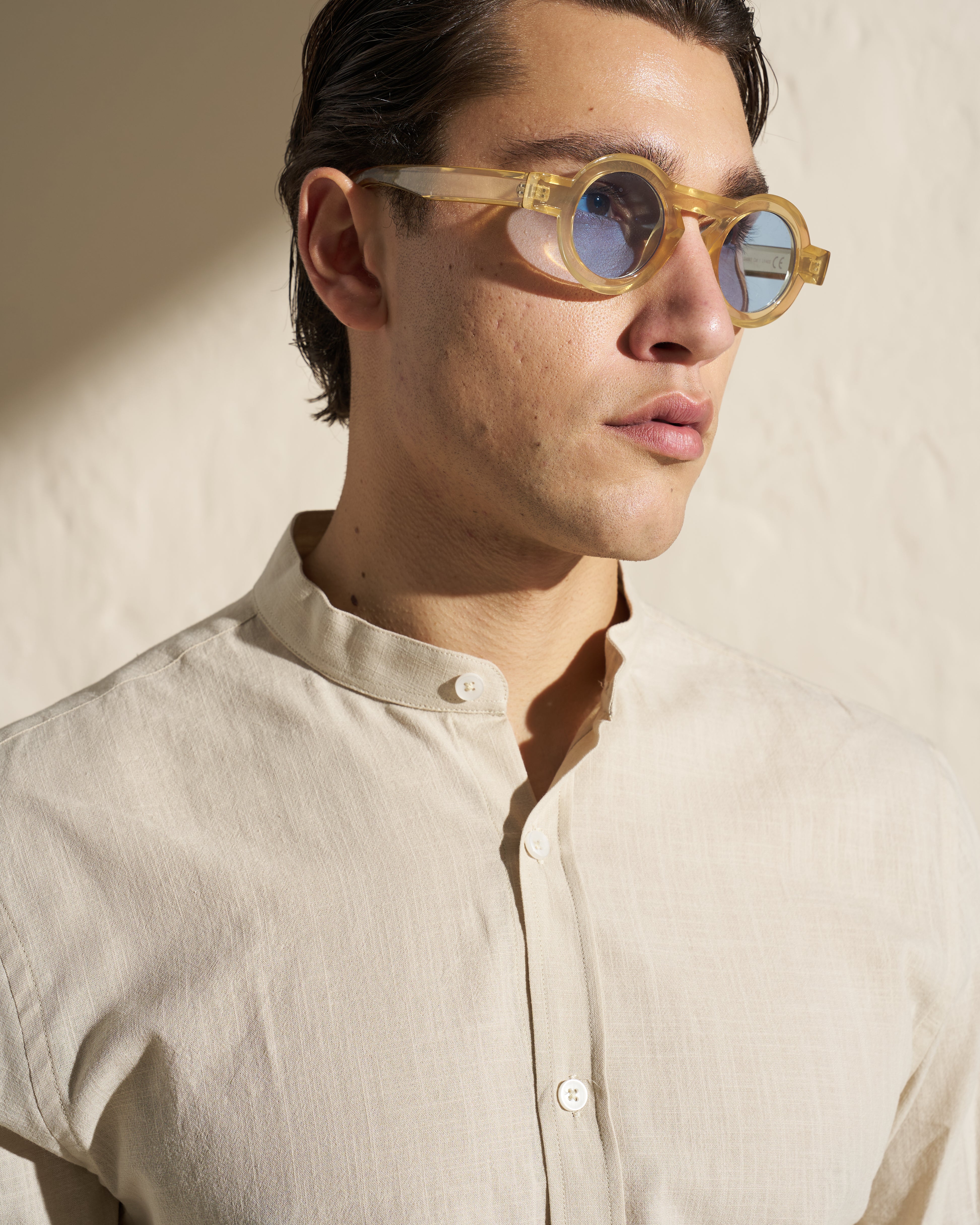 Cotton Linen Band-Collar Shirt