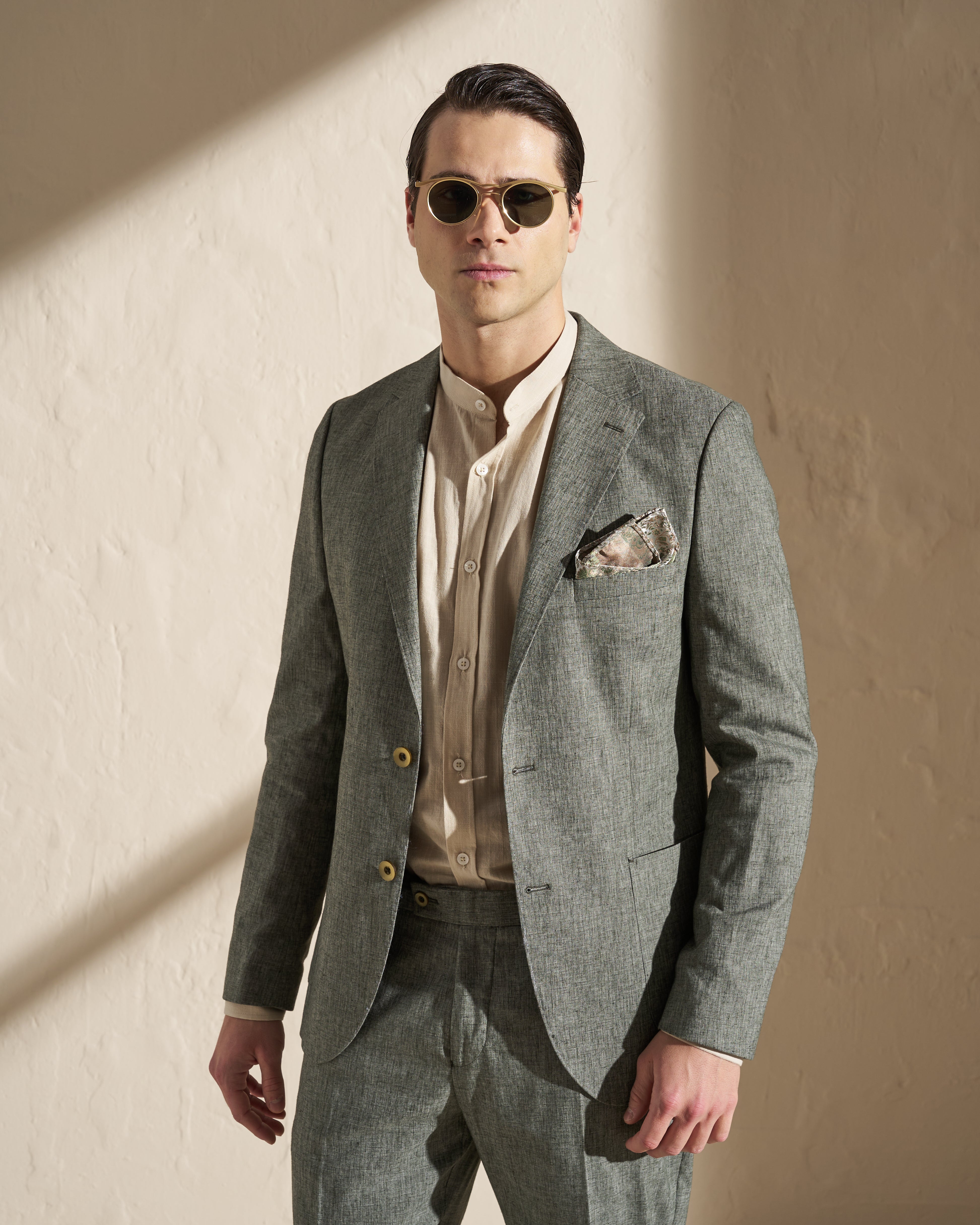 Men’s Cotton–Linen Two-Piece Suit – Sage Green
