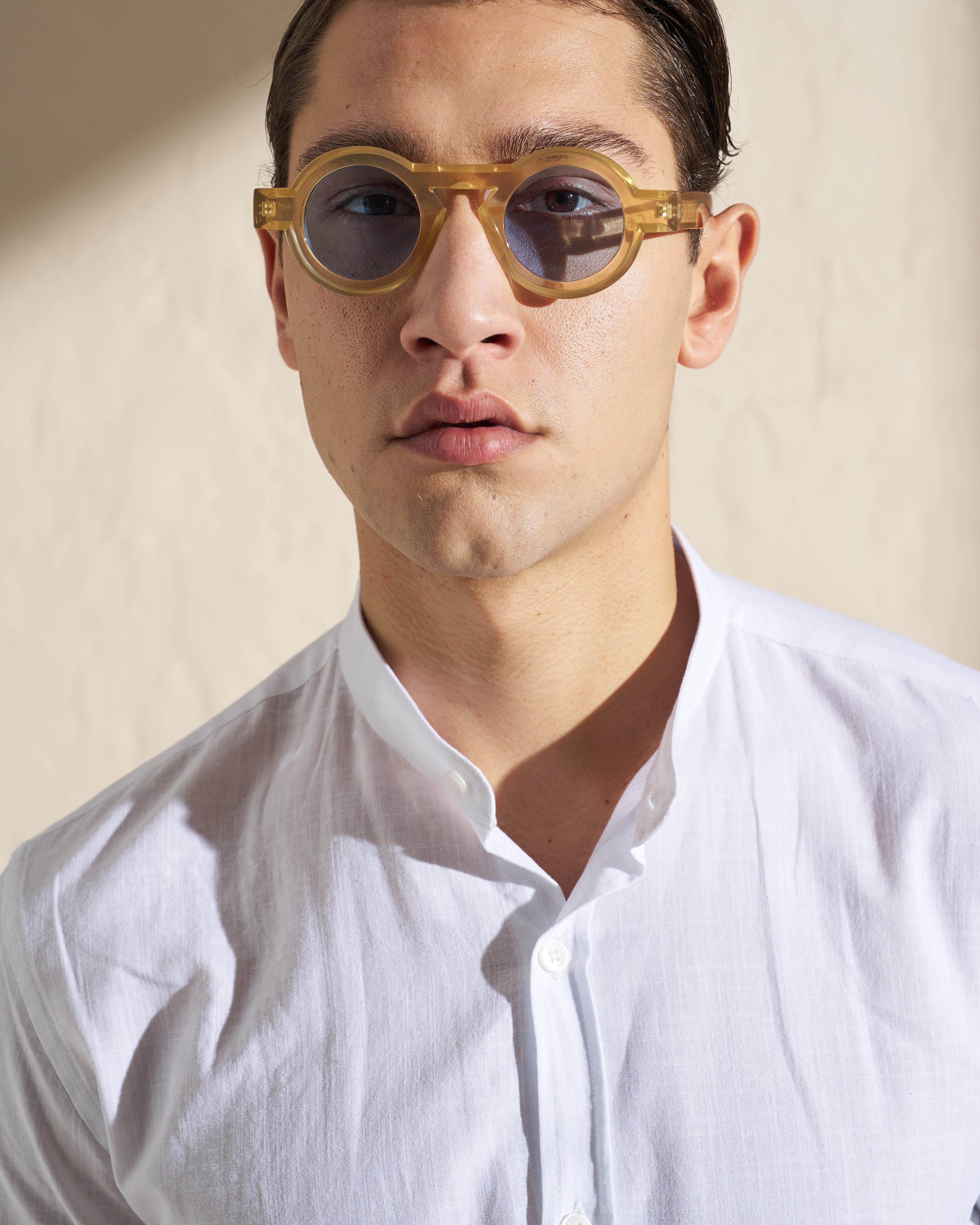 Cotton–Linen Mandarin Collar Shirt