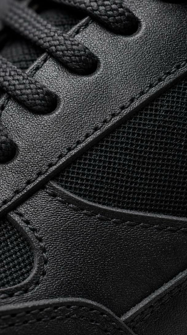 Leather & Knit Runner Sneaker - Black