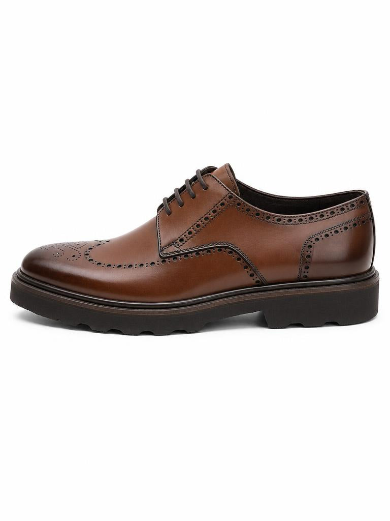 Leather Wingtip Derby Shoe - Cognac