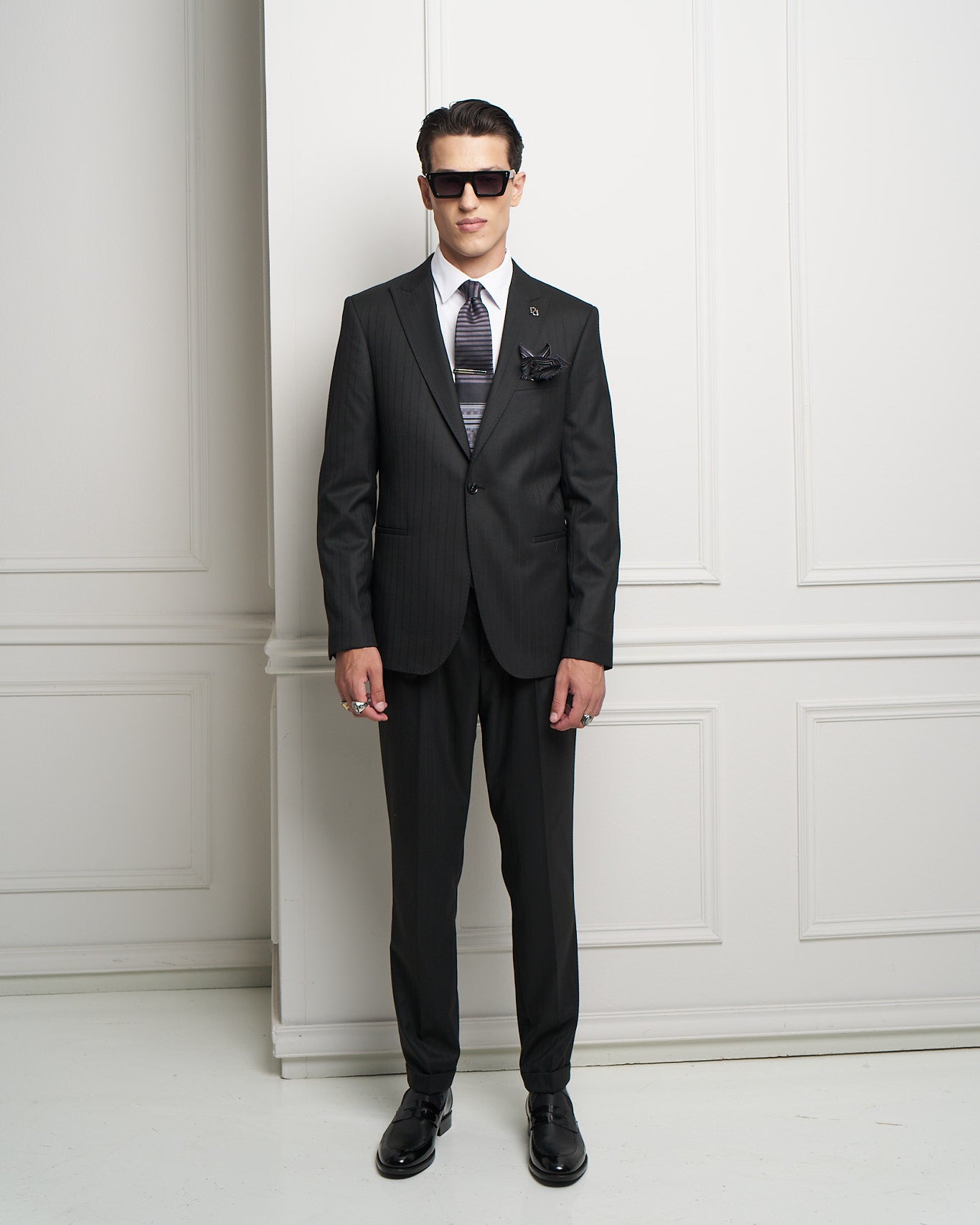 Black Pinstripe One-Button Tailored Jacket