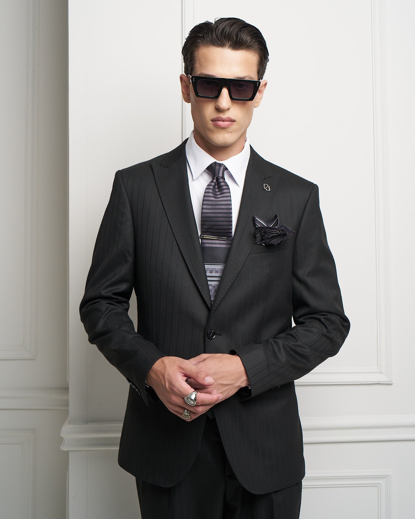 Black Pinstripe One-Button Tailored Jacket