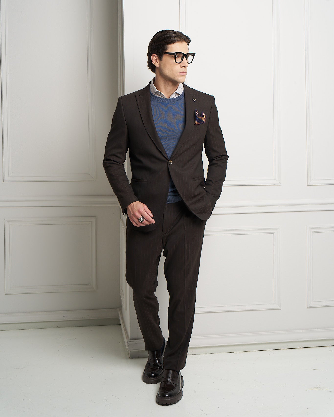 Brown Pinstripe One-Button Tailored Jacket