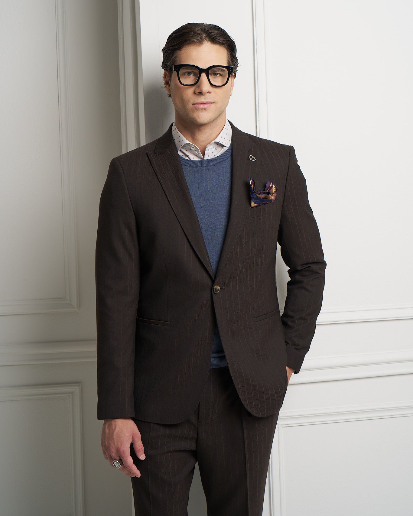Brown Pinstripe One-Button Tailored Jacket
