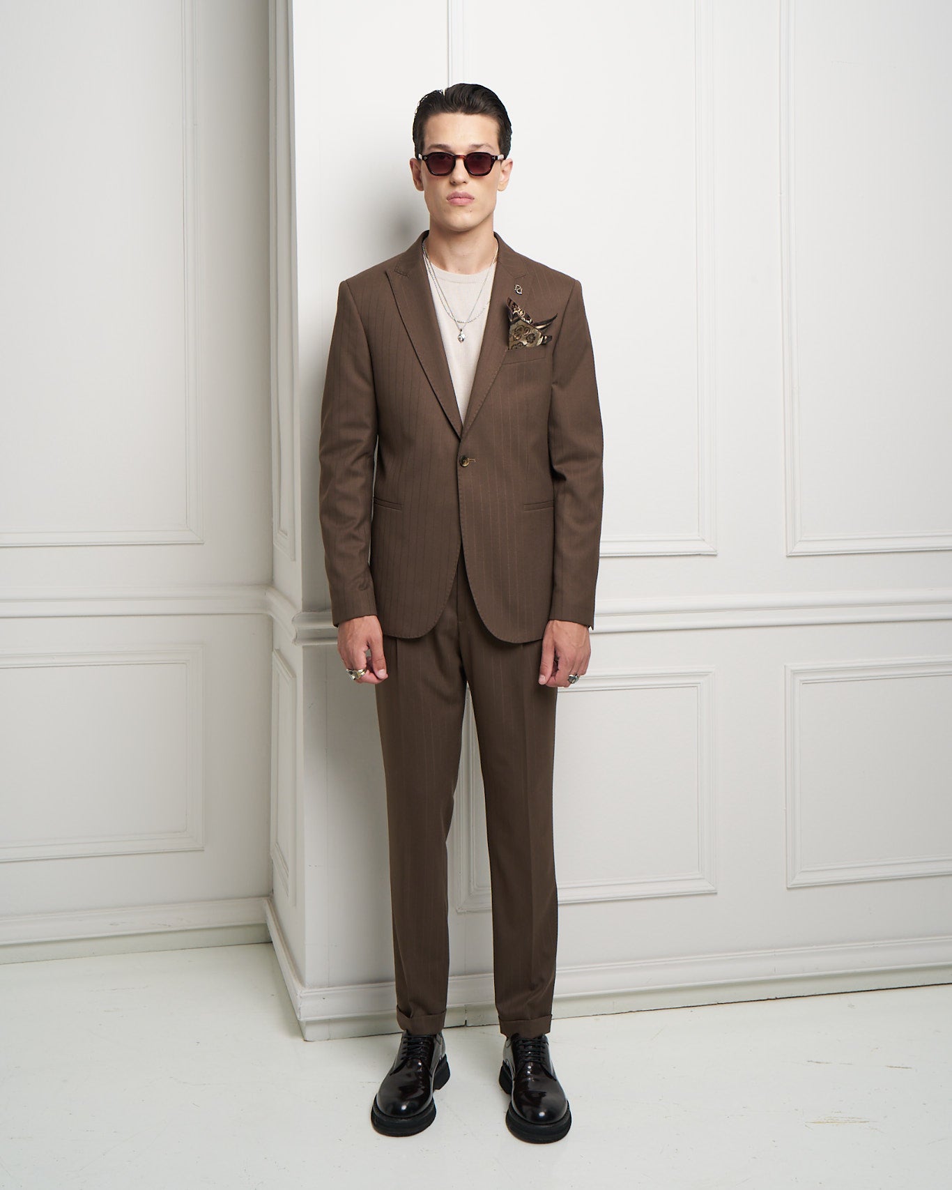 Chocolate Brown Pinstripe One-Button Tailored Jacket