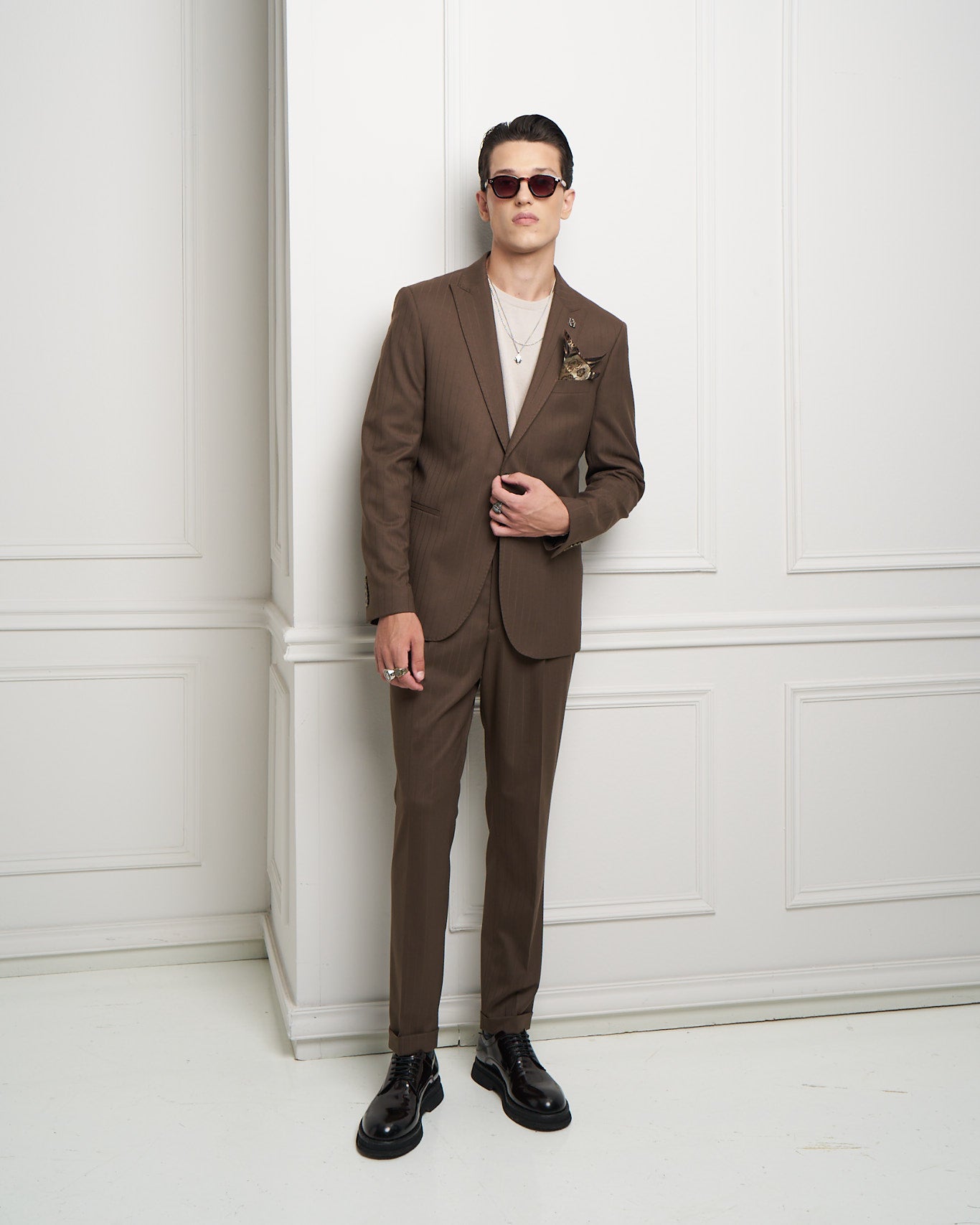 Chocolate Brown Pinstripe One-Button Tailored Jacket