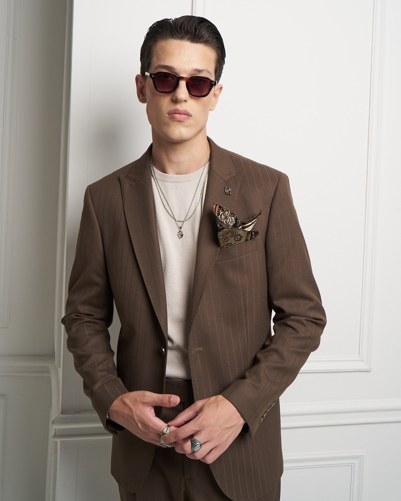 Chocolate Brown Pinstripe One-Button Tailored Jacket