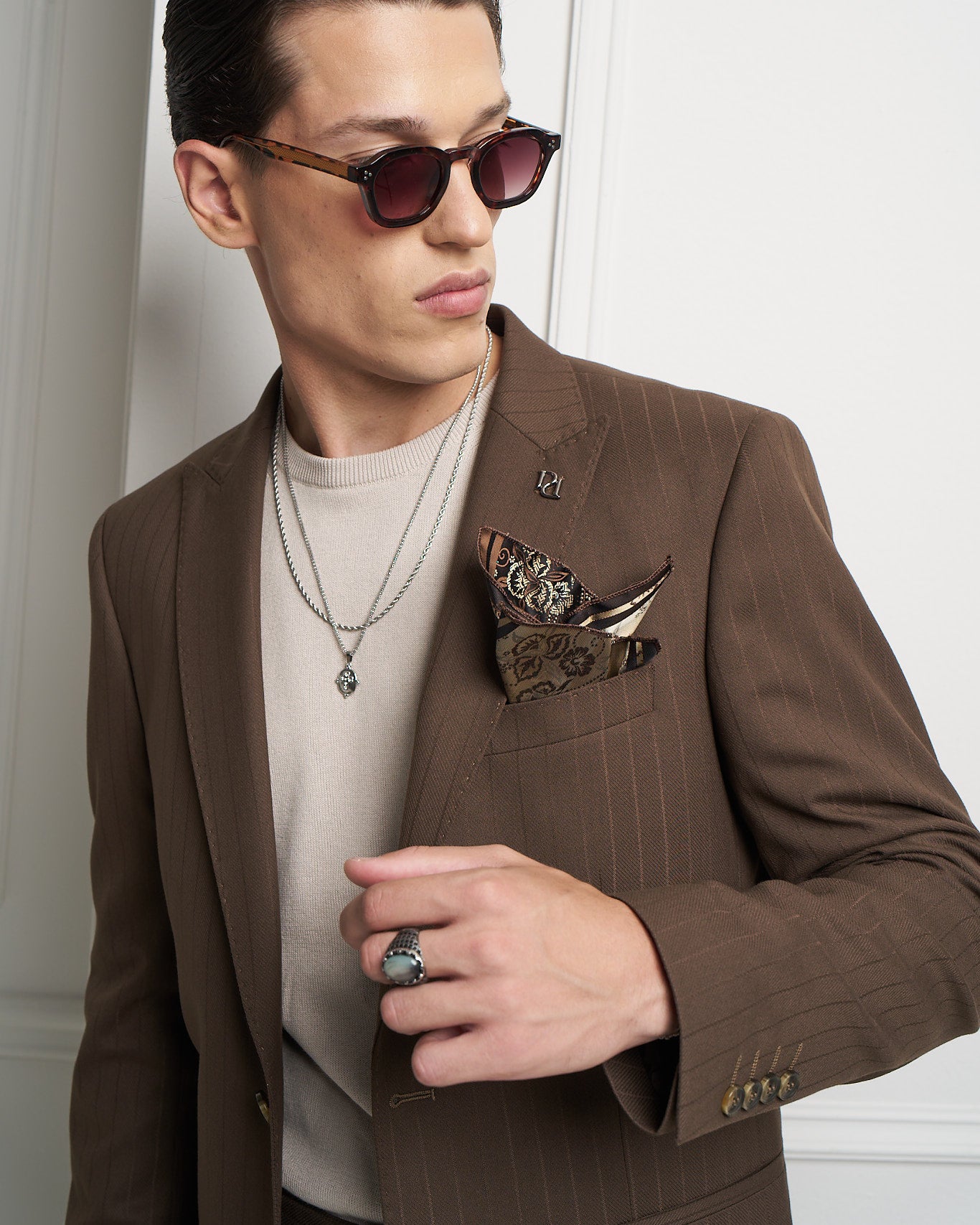 Chocolate Brown Pinstripe One-Button Tailored Jacket