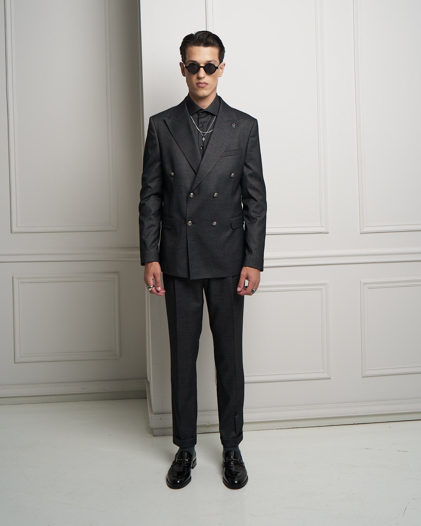 Black Denim Double-Breasted Tailored Jacket