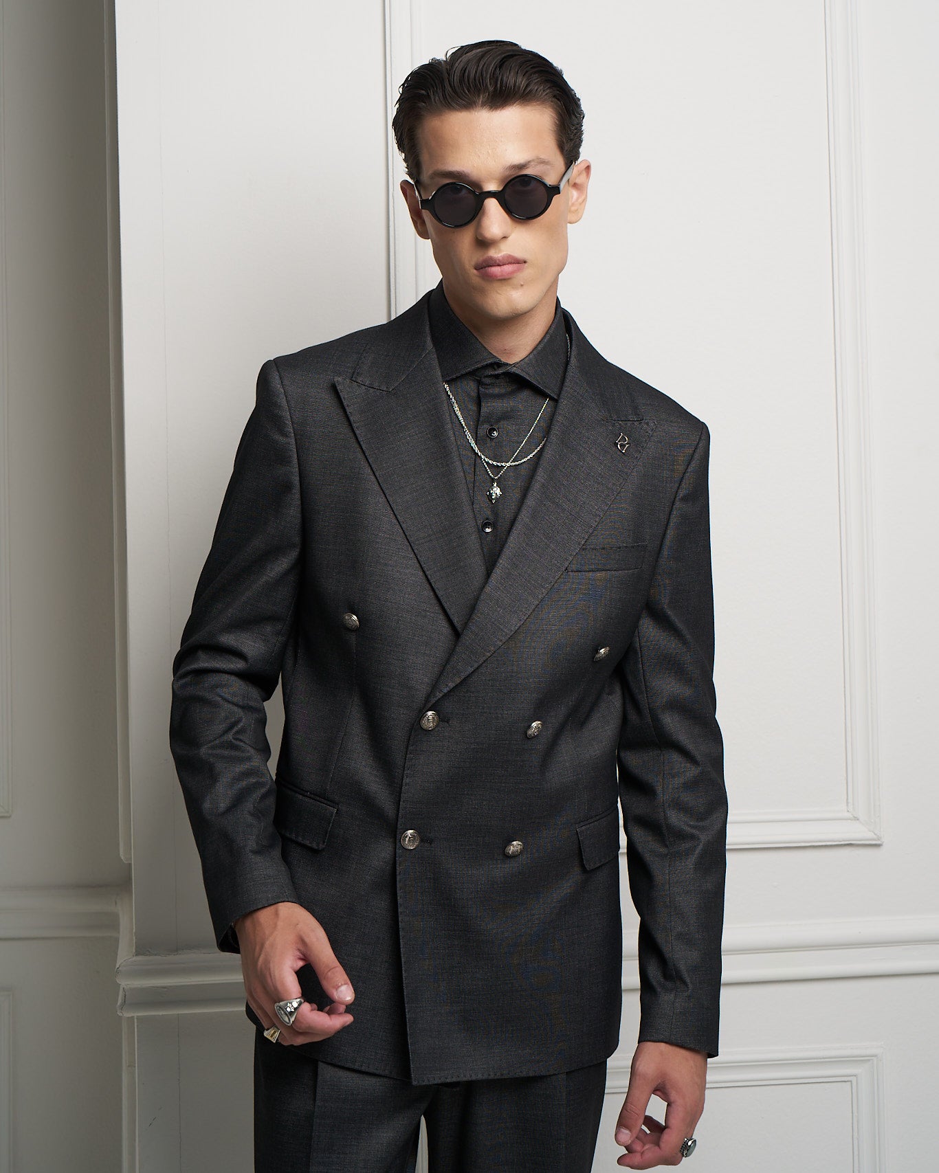 Black Denim Double-Breasted Tailored Jacket