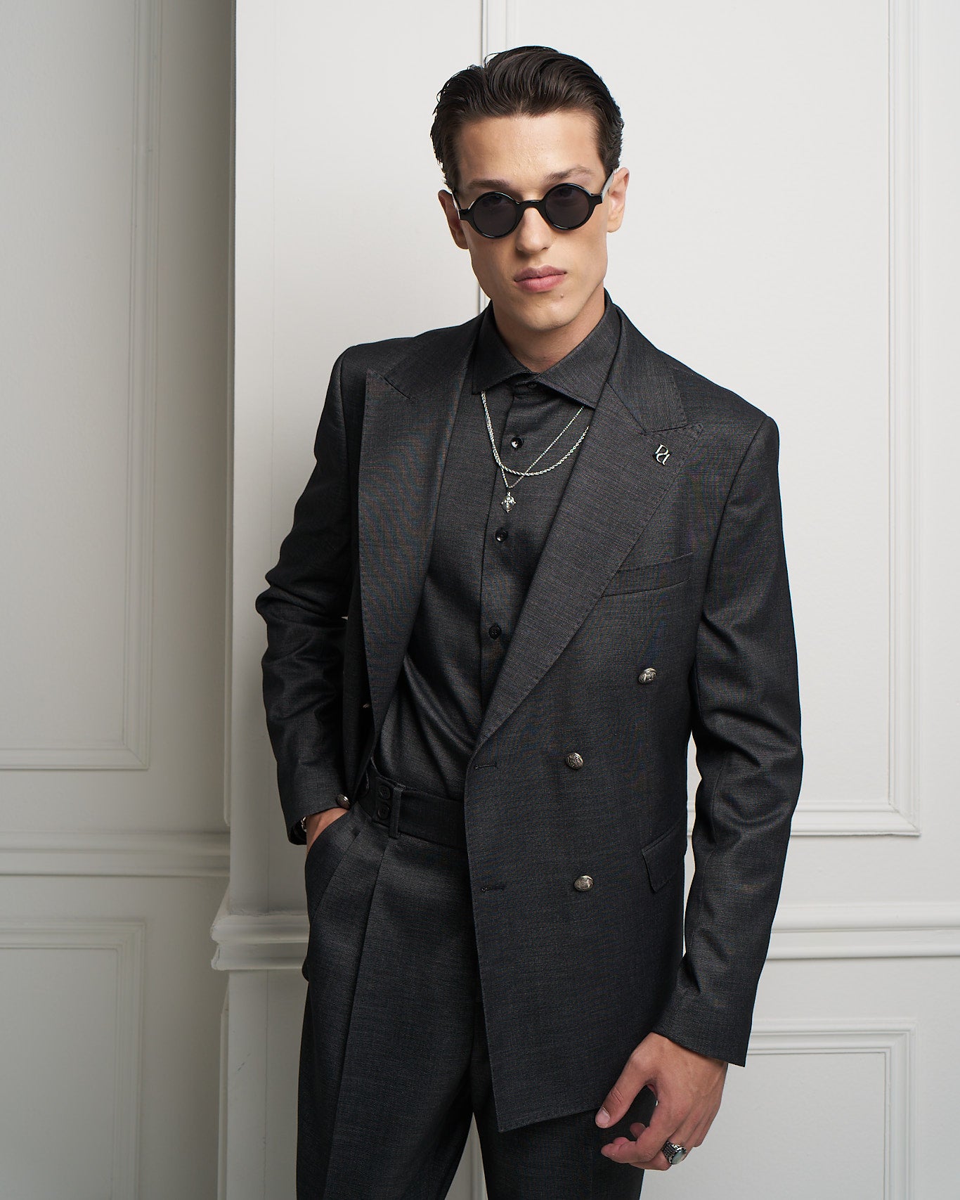 Black Denim Double-Breasted Tailored Jacket