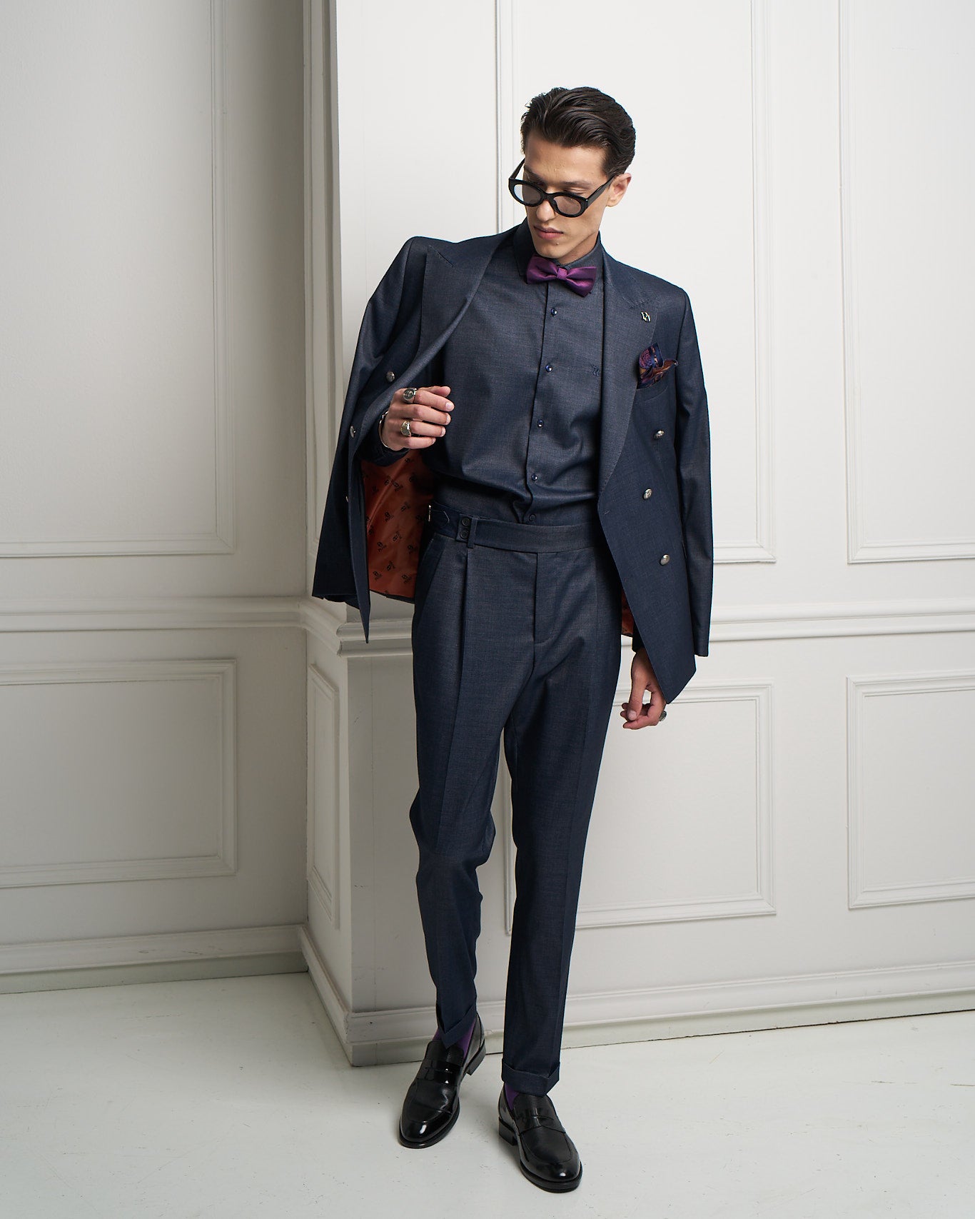 Blue Denim Double-Breasted Tailored Jacket
