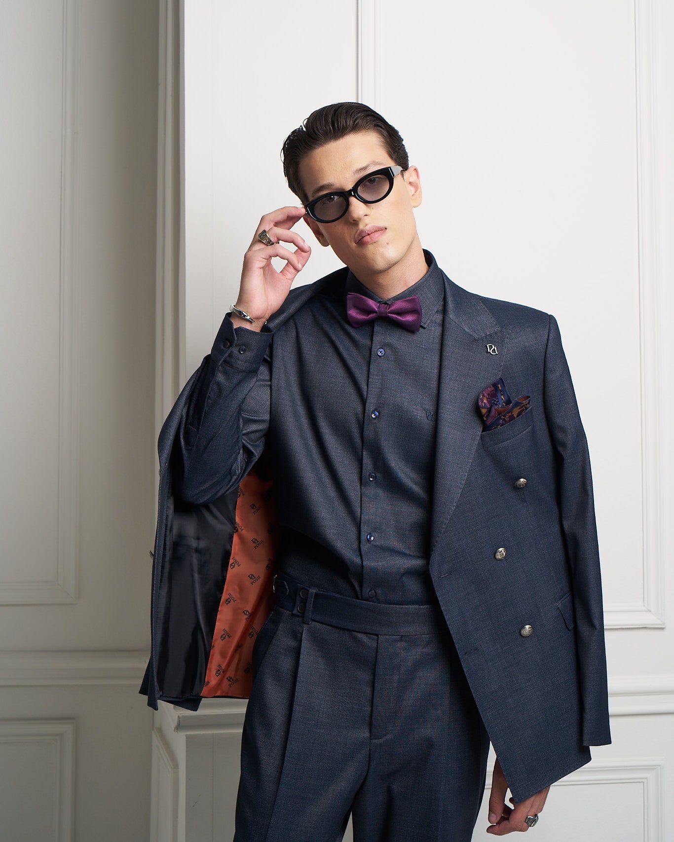 Blue Denim Double-Breasted Tailored Jacket