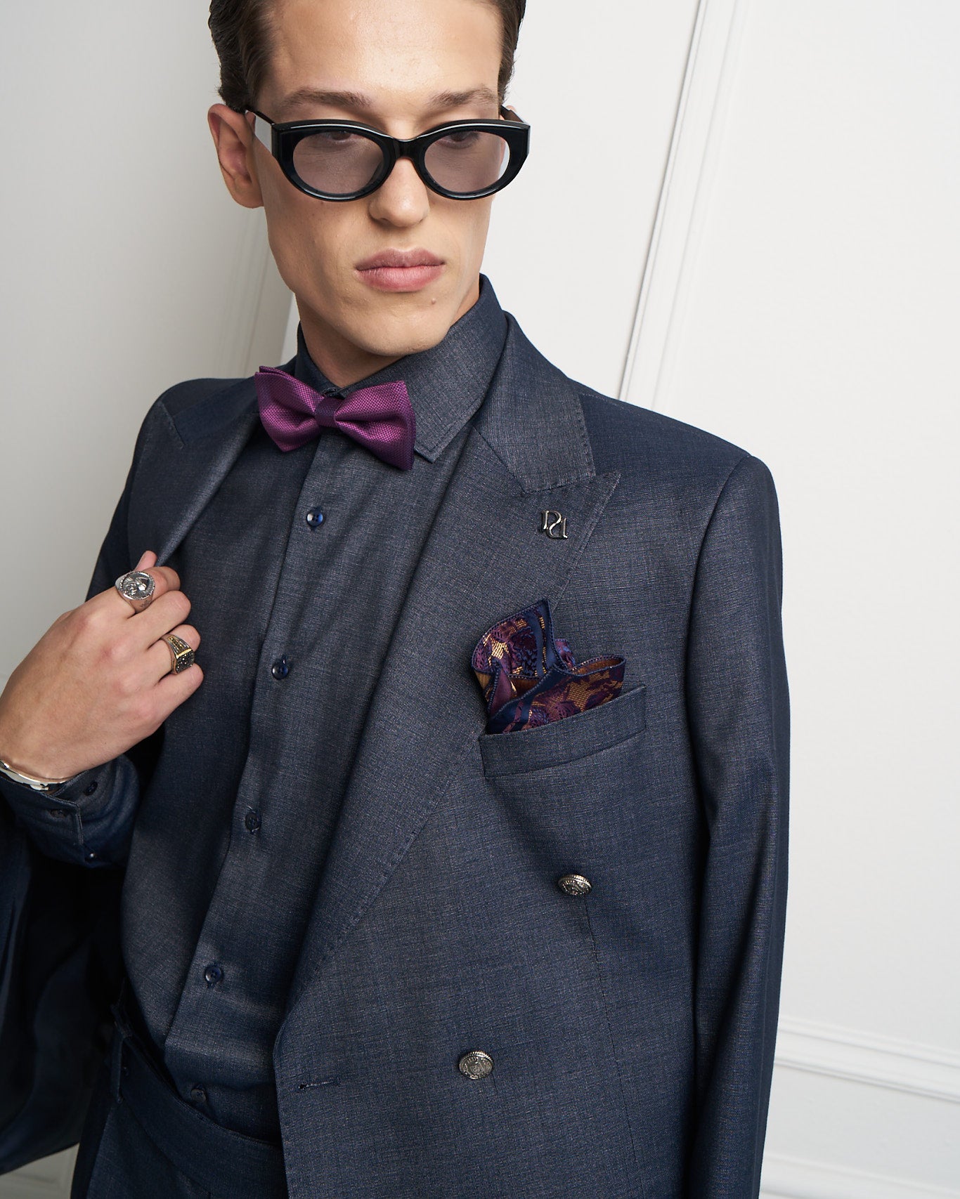 Blue Denim Double-Breasted Tailored Jacket