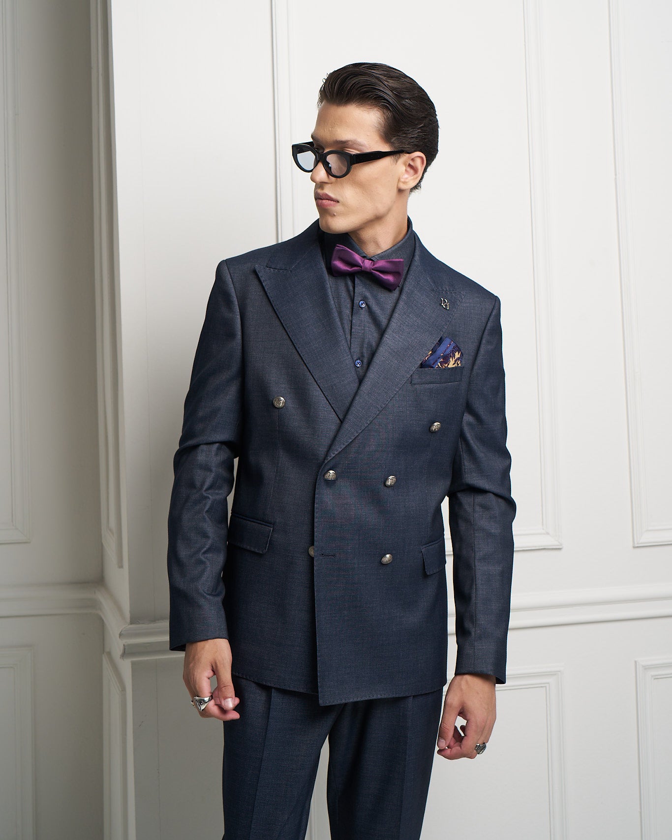 Blue Denim Double-Breasted Tailored Jacket