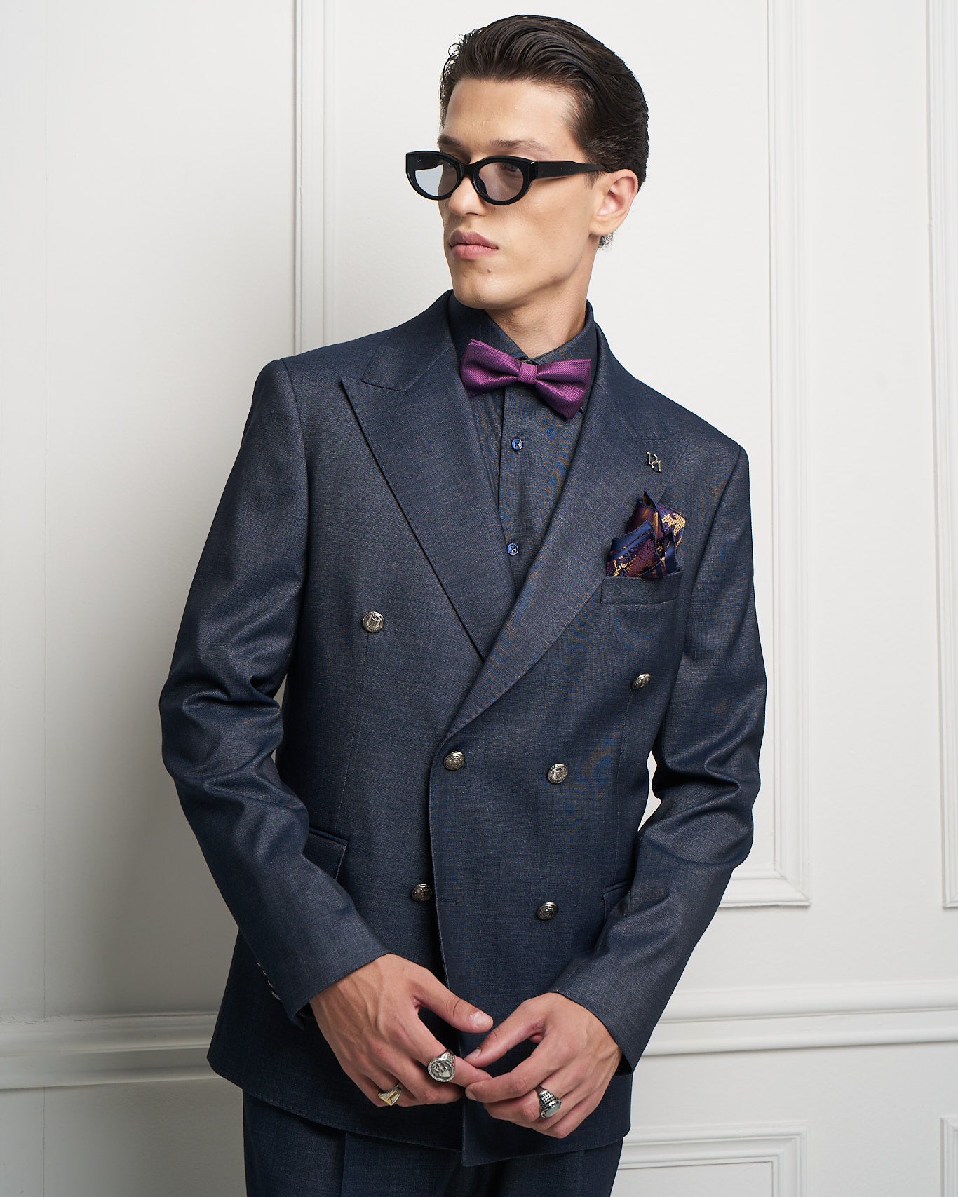Blue Denim Double-Breasted Tailored Jacket