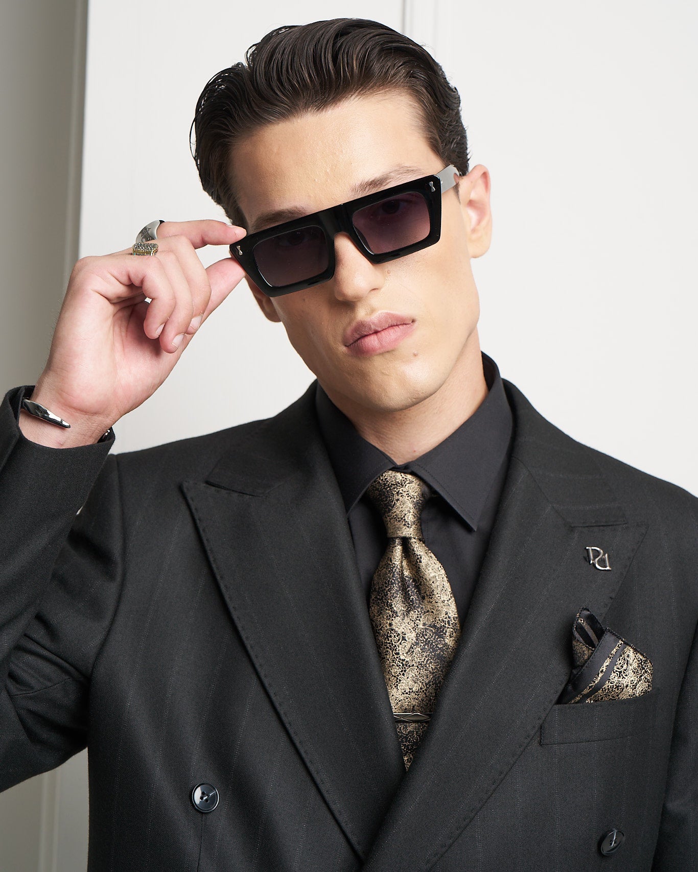 Black Pinstripe Double-Breasted Tailored Jacket