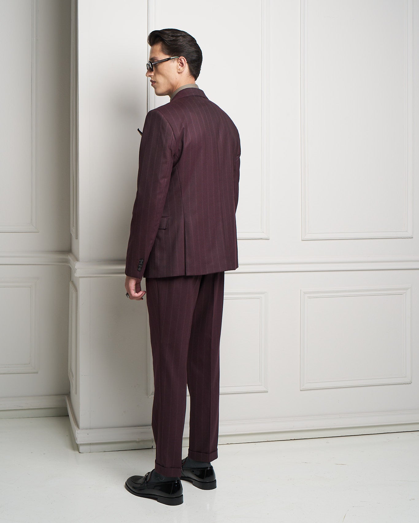 Burgundy Pinstripe Double-Breasted Tailored Jacket
