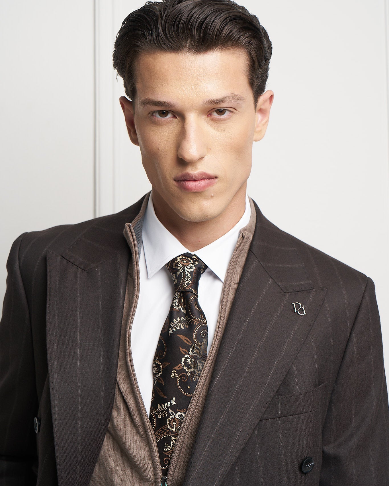 Brown Pinstripe Double-Breasted Tailored Jacket