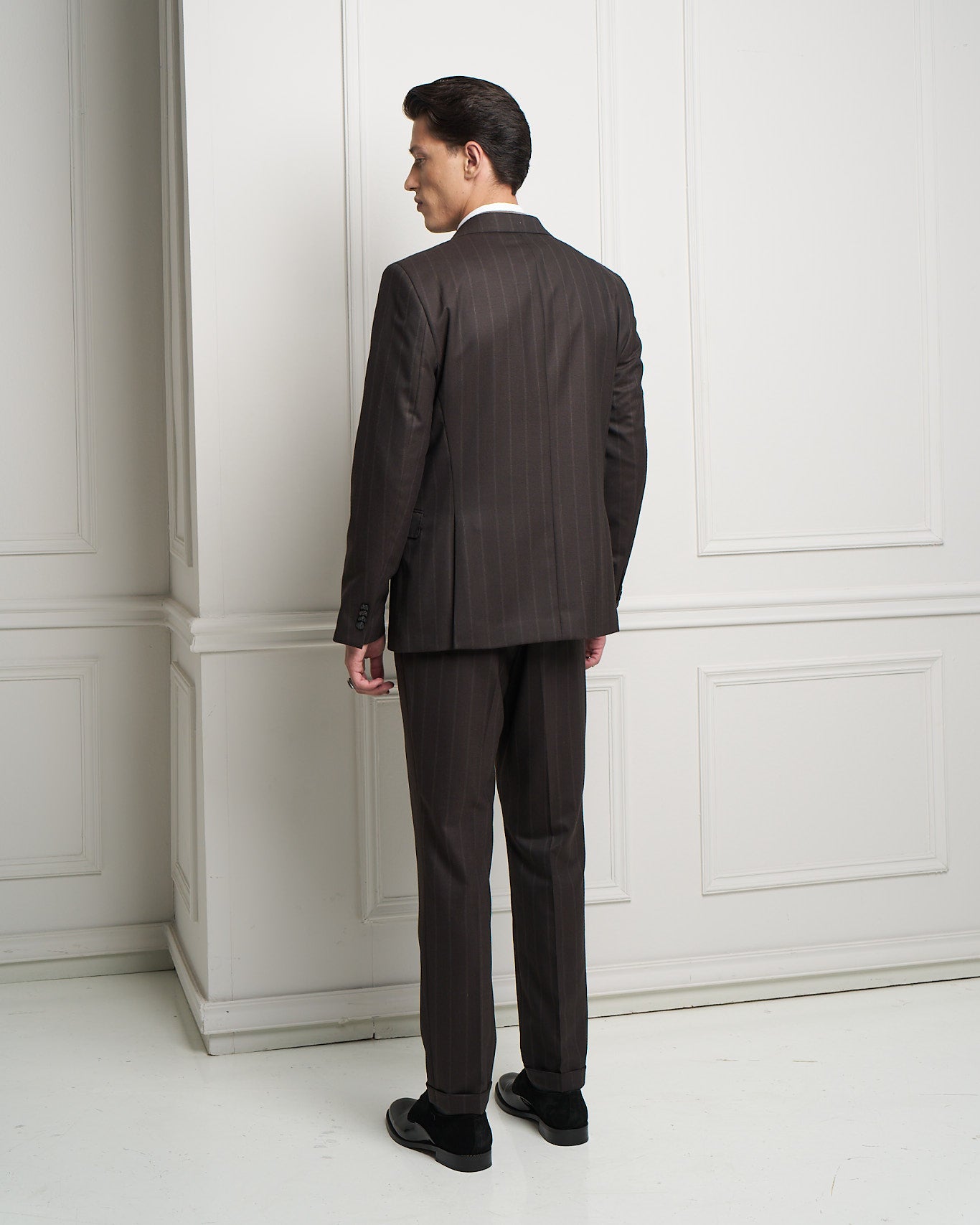 Brown Pinstripe Double-Breasted Tailored Jacket