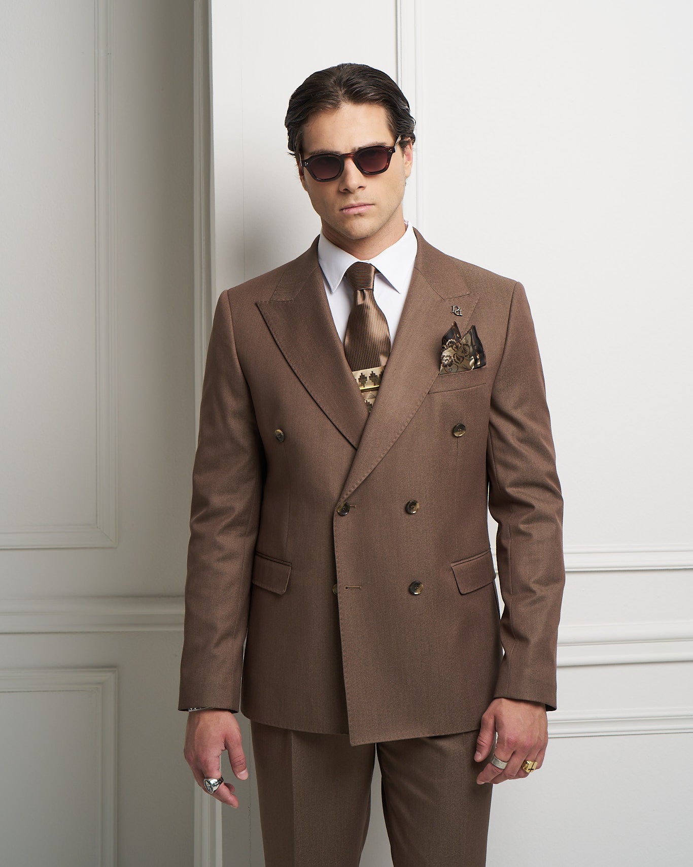 Taupe Double-Breasted Tailored Jacket