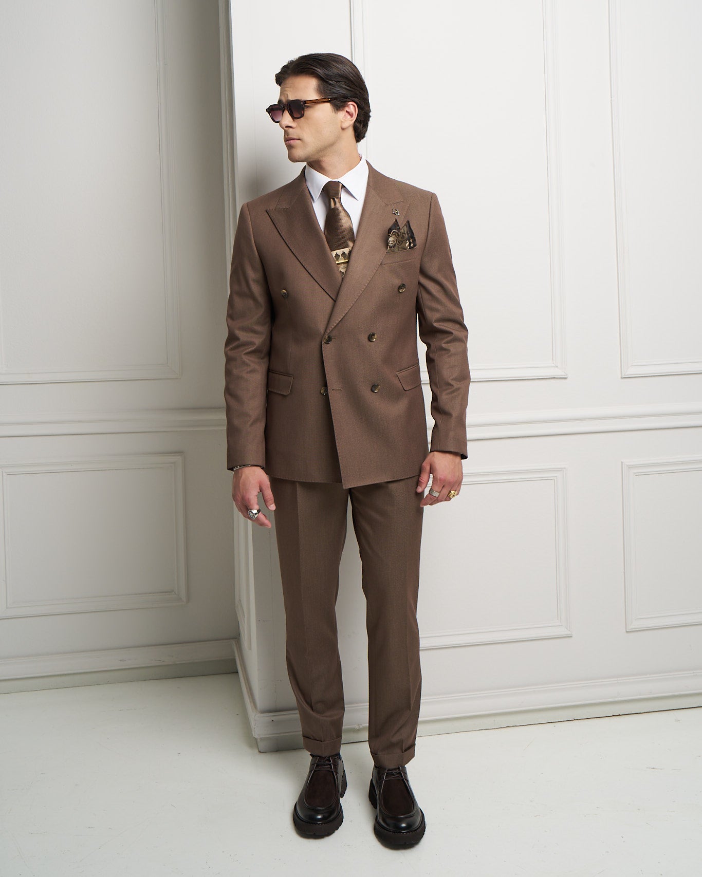 Taupe Double-Breasted Tailored Jacket