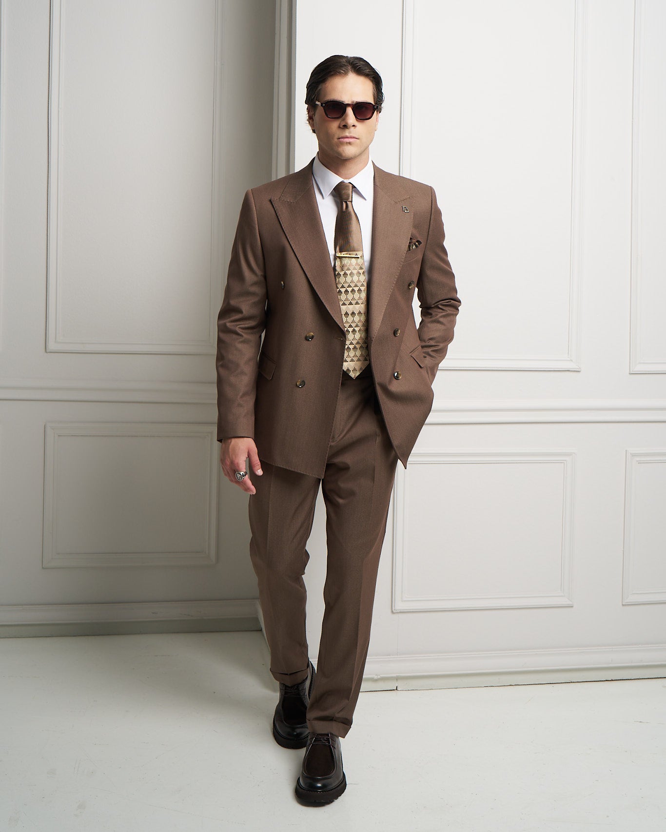 Taupe Double-Breasted Tailored Jacket