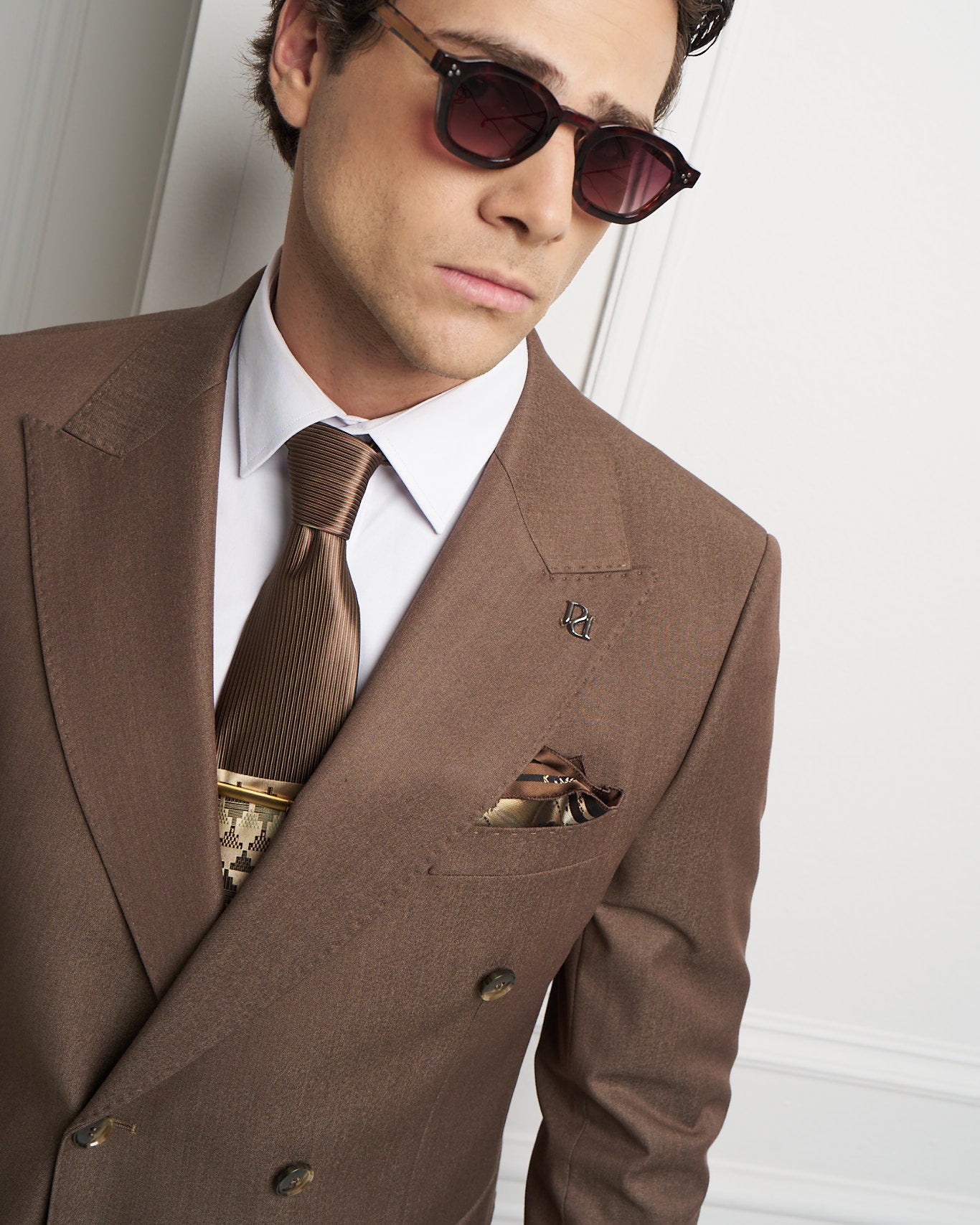Taupe Double-Breasted Tailored Jacket