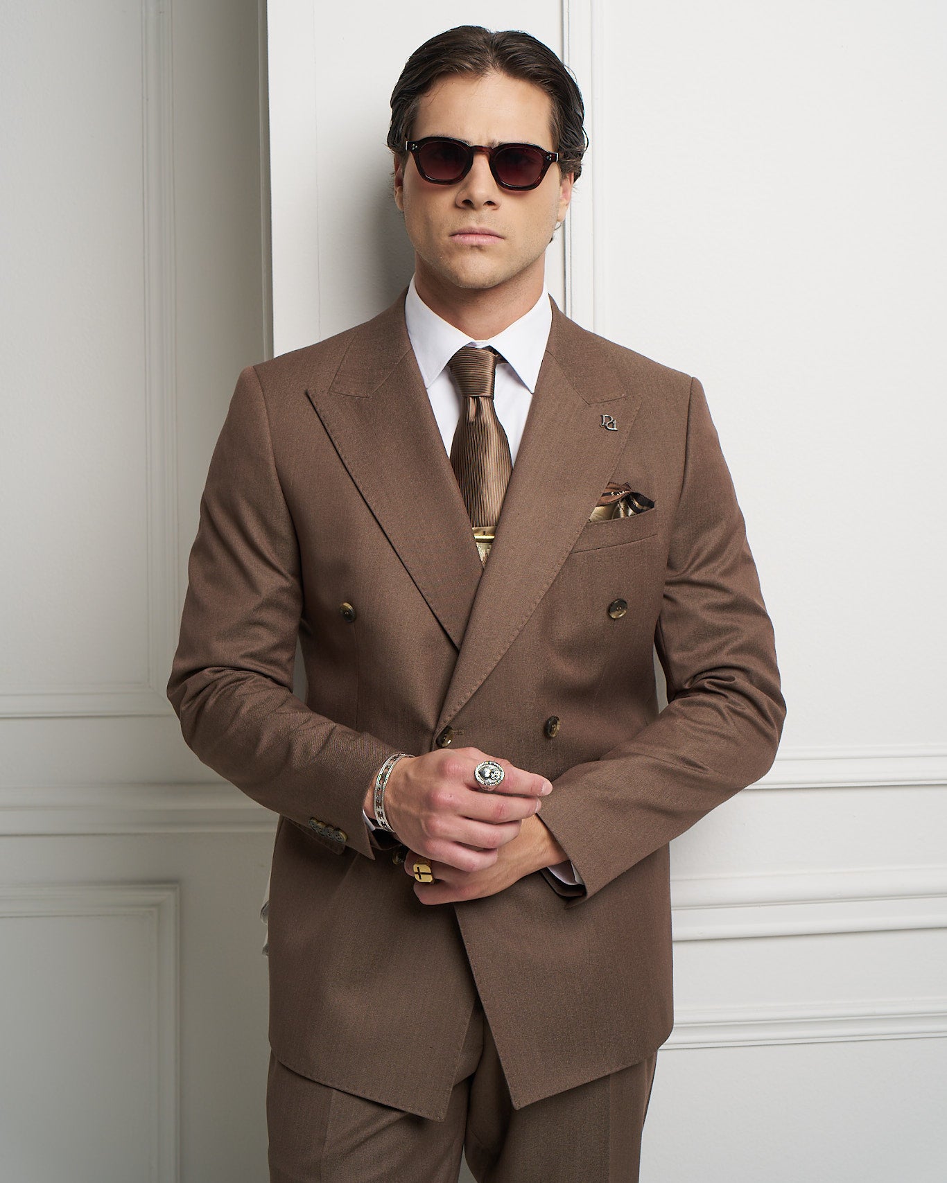 Taupe Double-Breasted Tailored Jacket