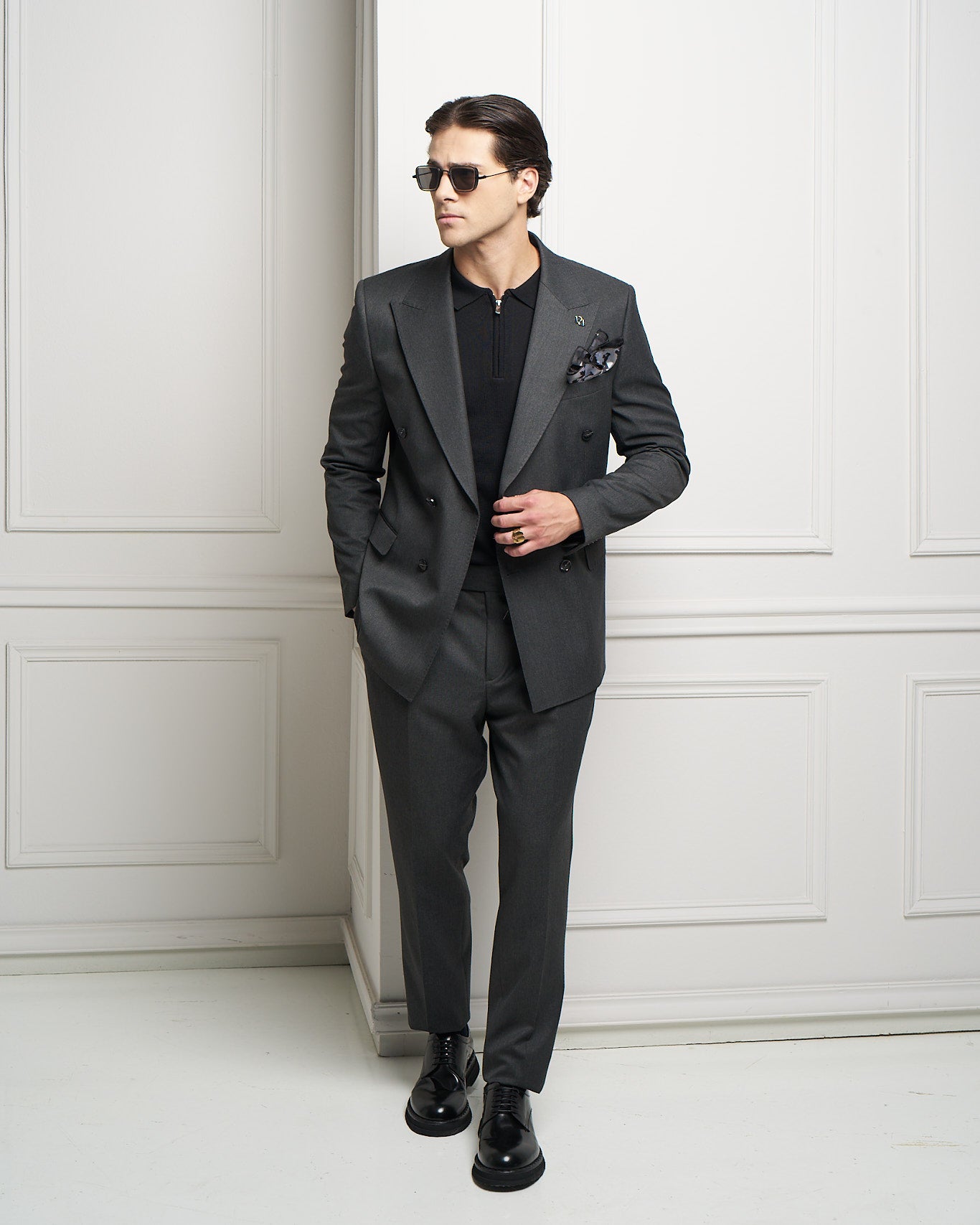 Charcoal Double-Breasted Tailored Jacket