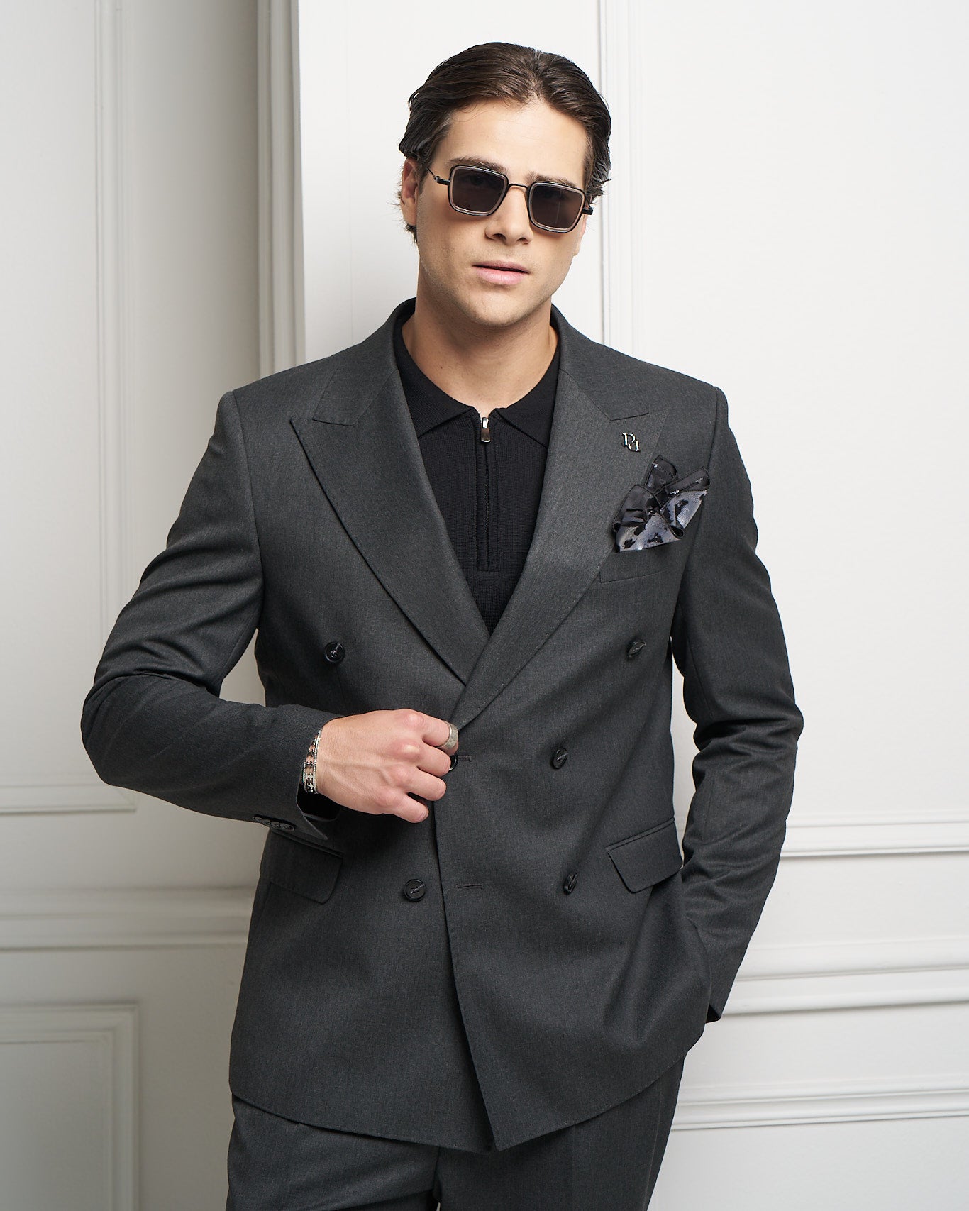 Charcoal Double-Breasted Tailored Jacket