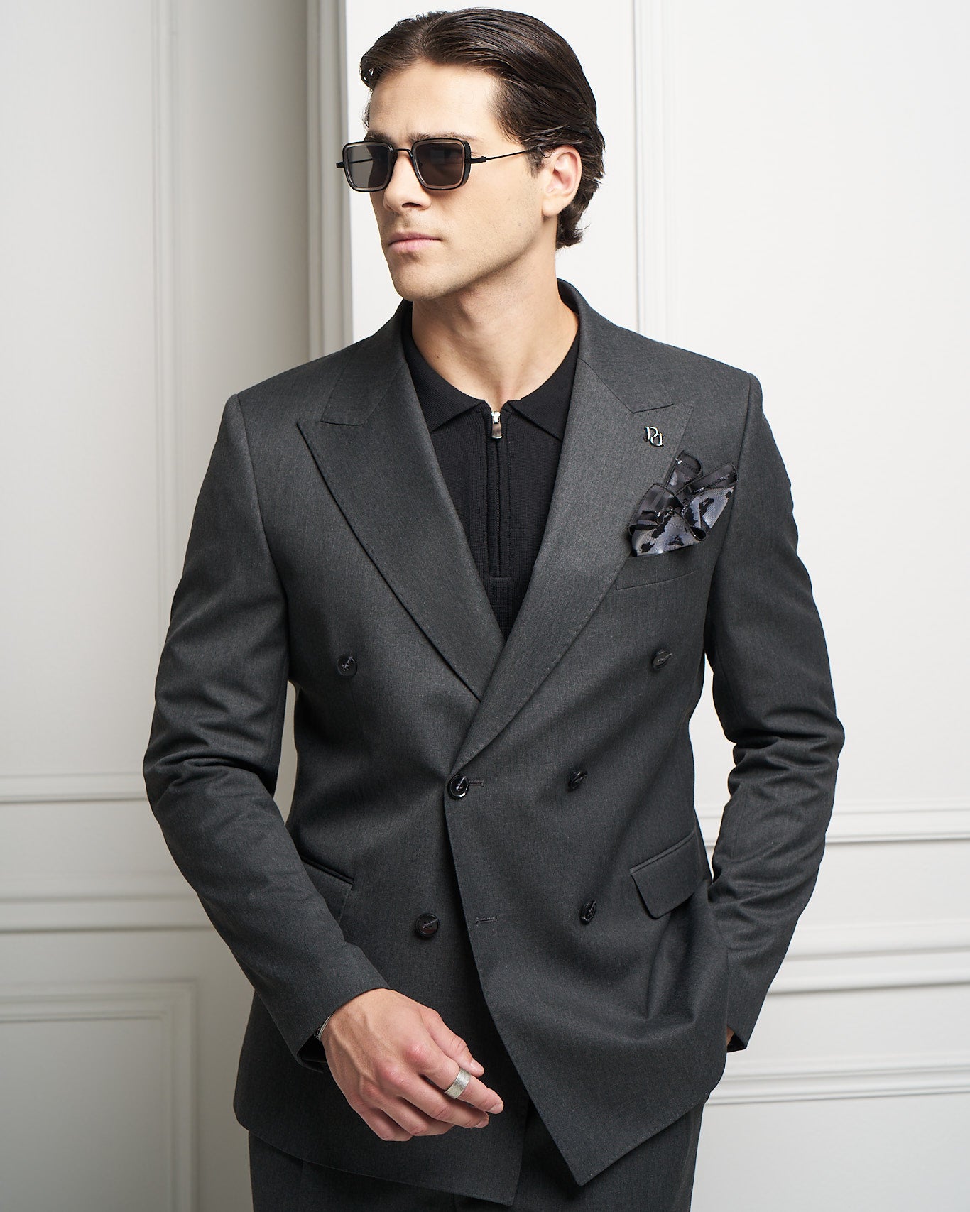 Charcoal Double-Breasted Tailored Jacket