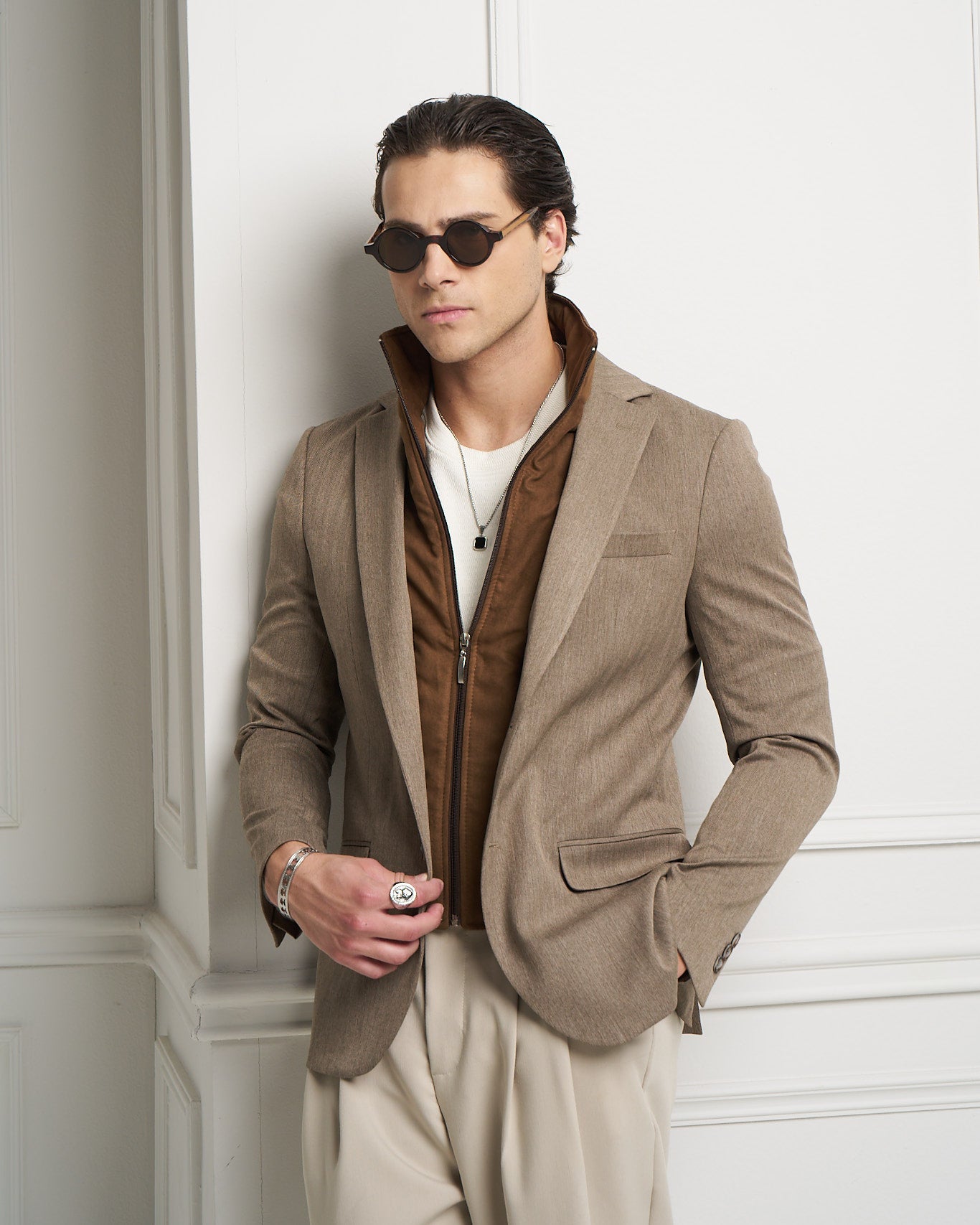 Layered Tailored Jacket with Removable Zip-Up Insert