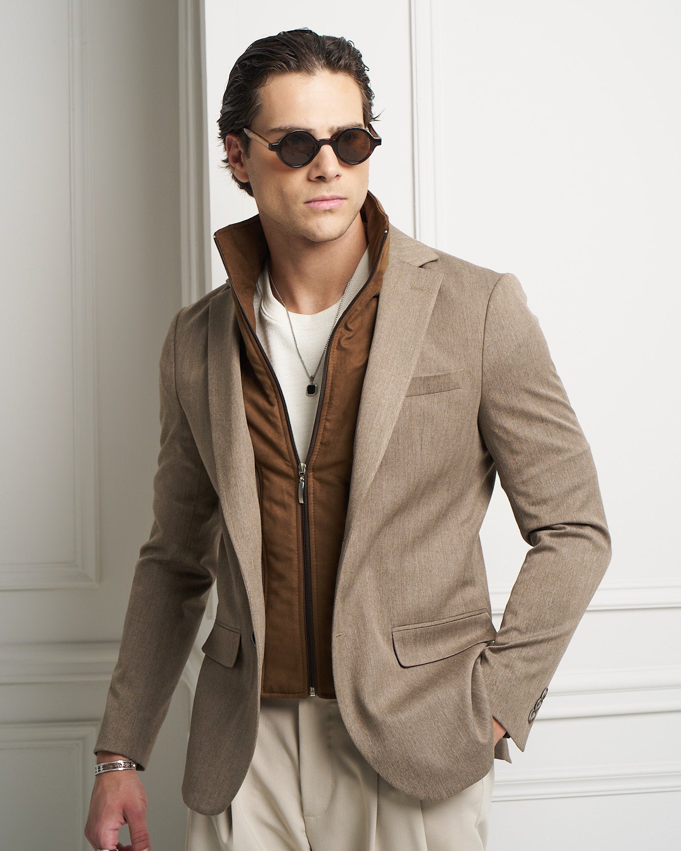 Layered Tailored Jacket with Removable Zip-Up Insert