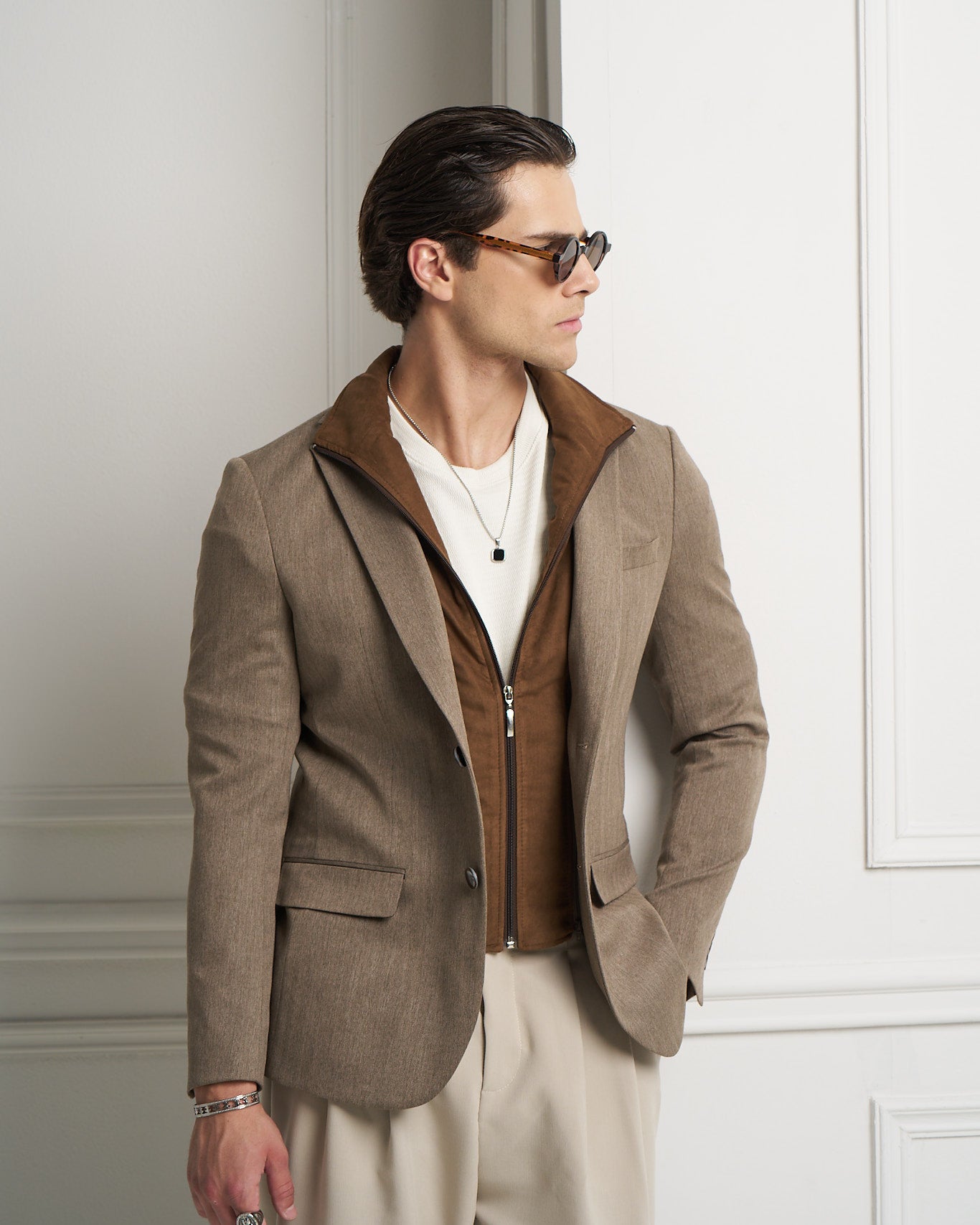 Layered Tailored Jacket with Removable Zip-Up Insert