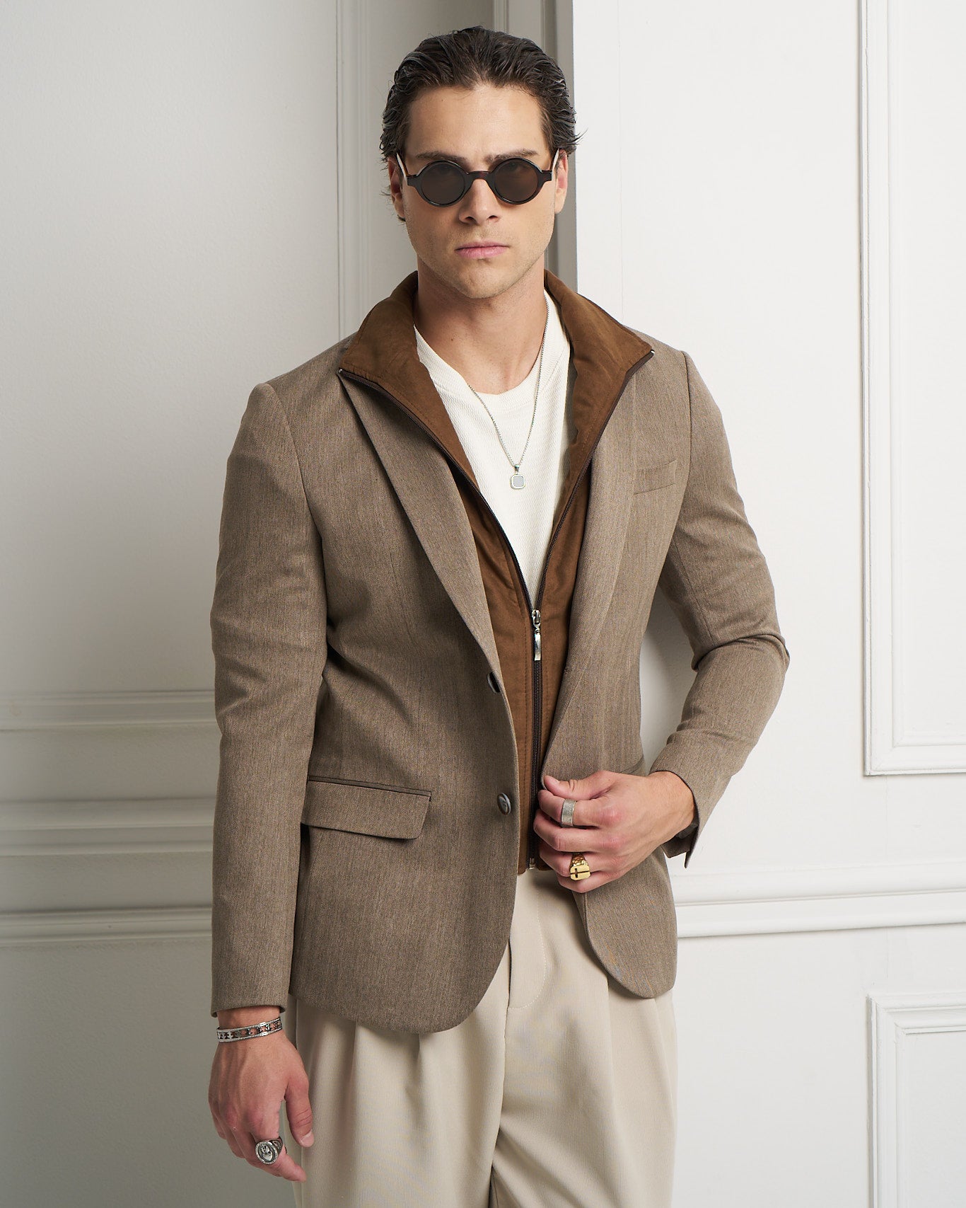 Layered Tailored Jacket with Removable Zip-Up Insert