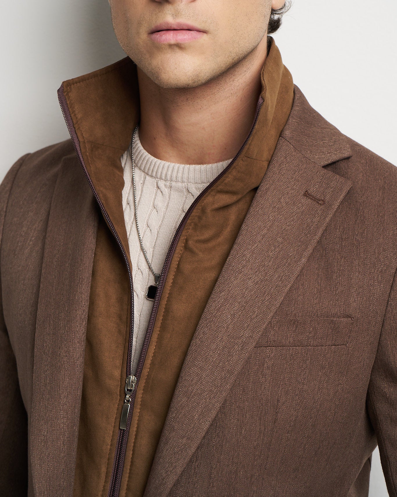 Chocolate Layered Tailored Jacket with Removable Zip-Up Insert
