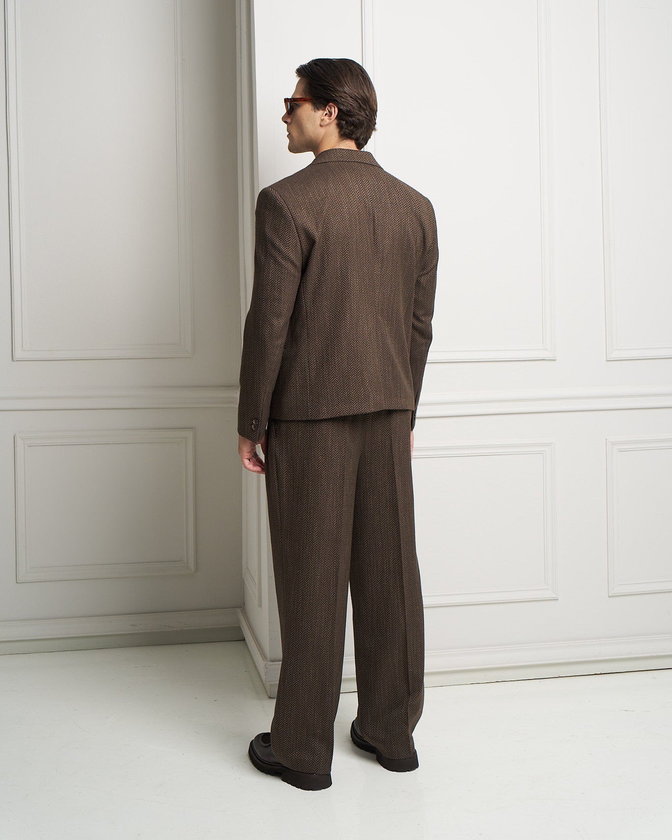Brown Herringbone Double-Breasted Jacket