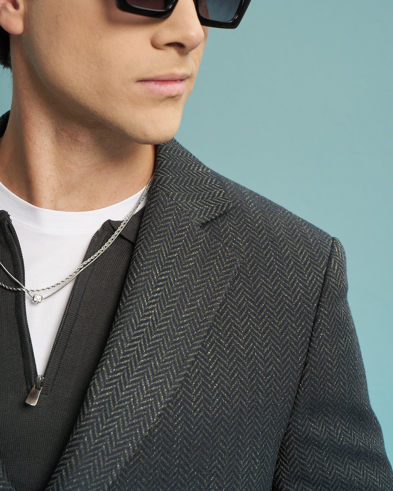 Olive Herringbone Double-Breasted Jacket