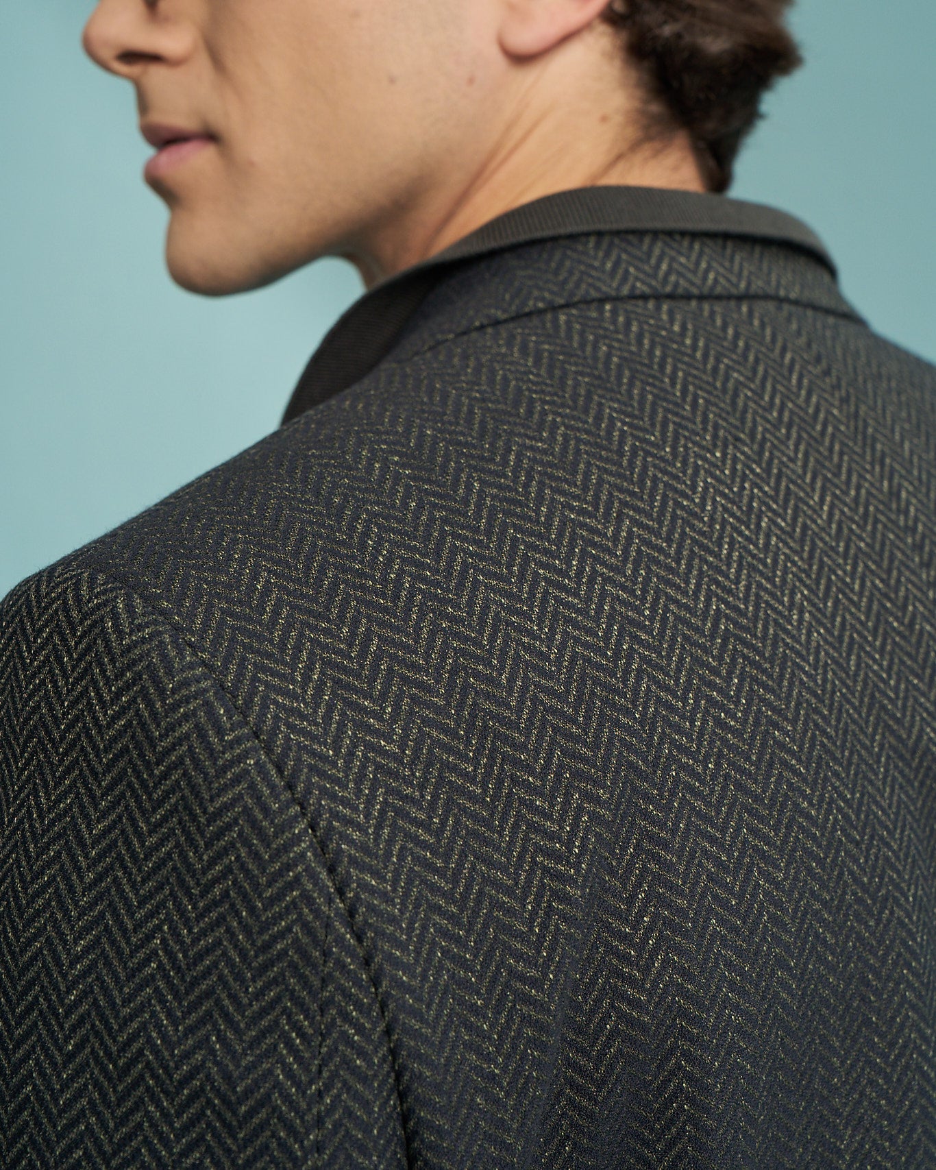 Olive Herringbone Double-Breasted Jacket