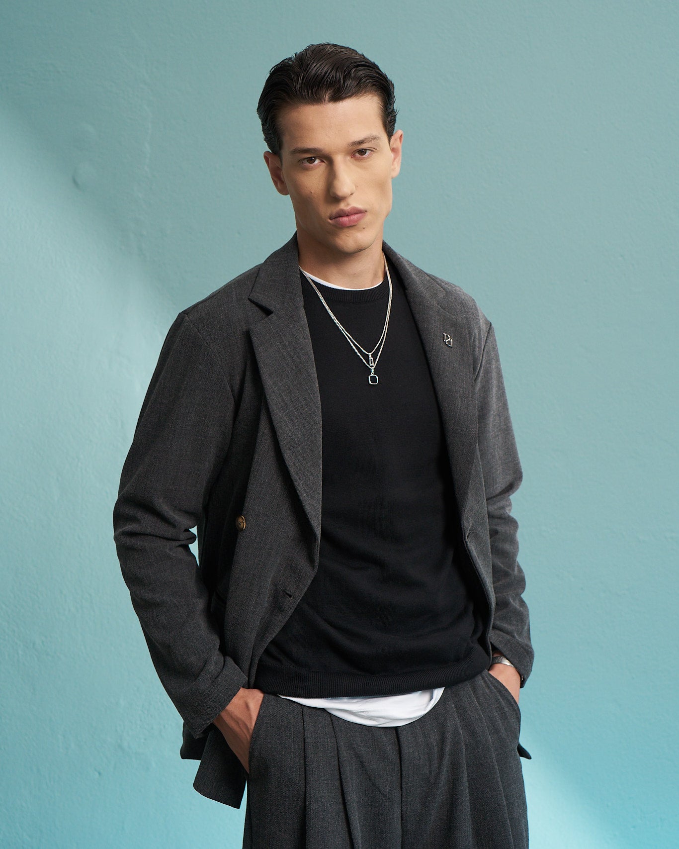 Charcoal Relaxed Single-Breasted Jacket