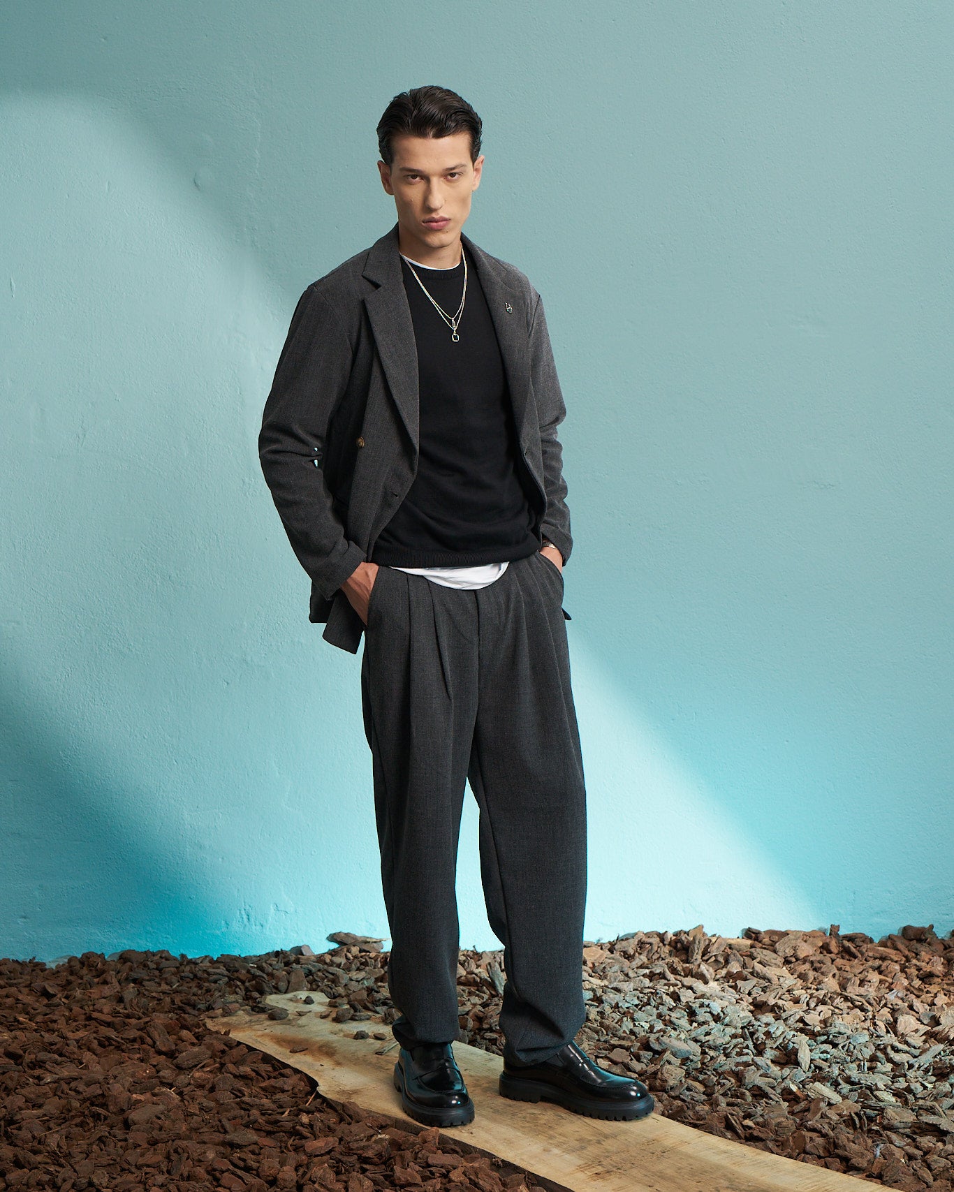 Charcoal Relaxed Single-Breasted Jacket