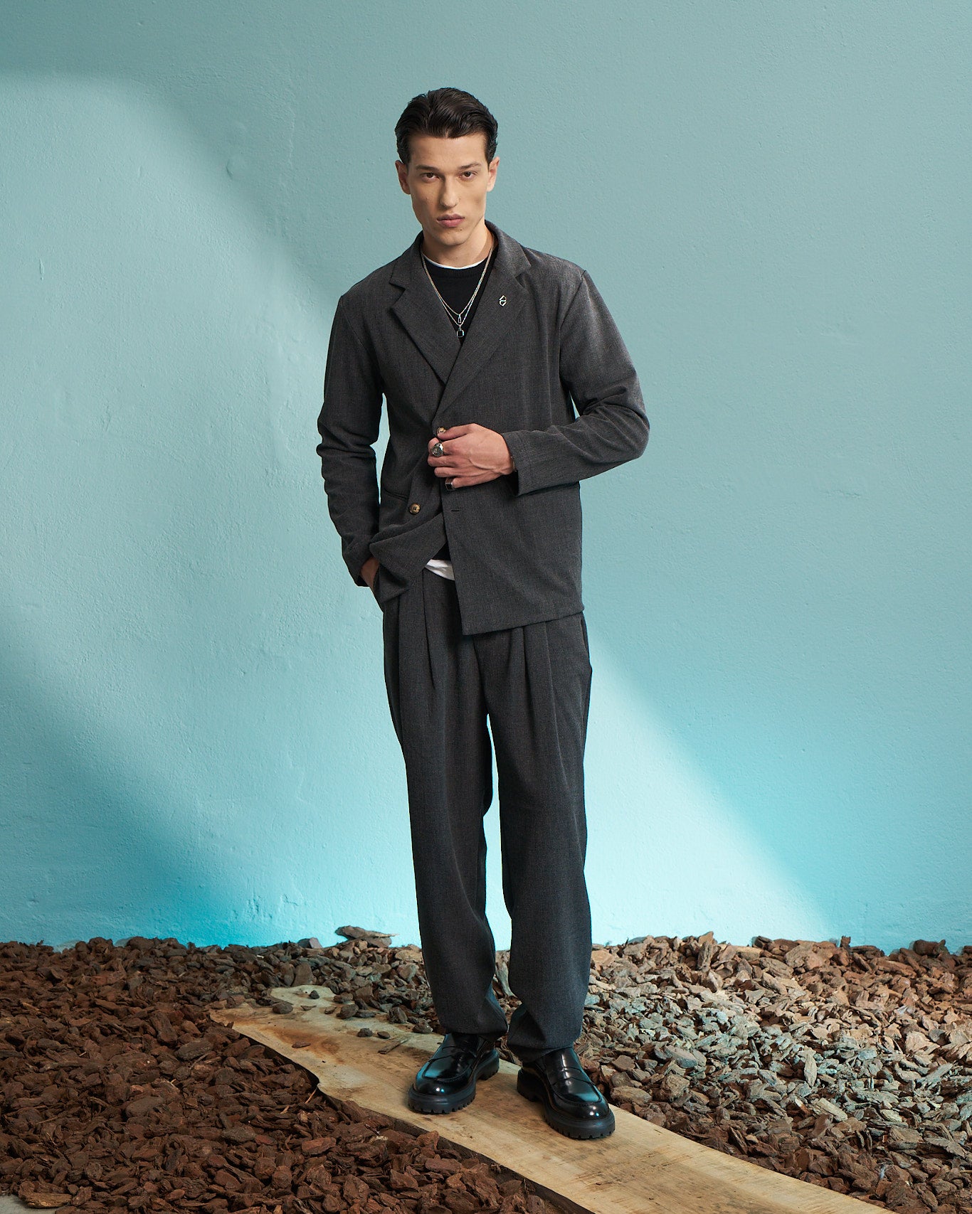 Charcoal Relaxed Single-Breasted Jacket