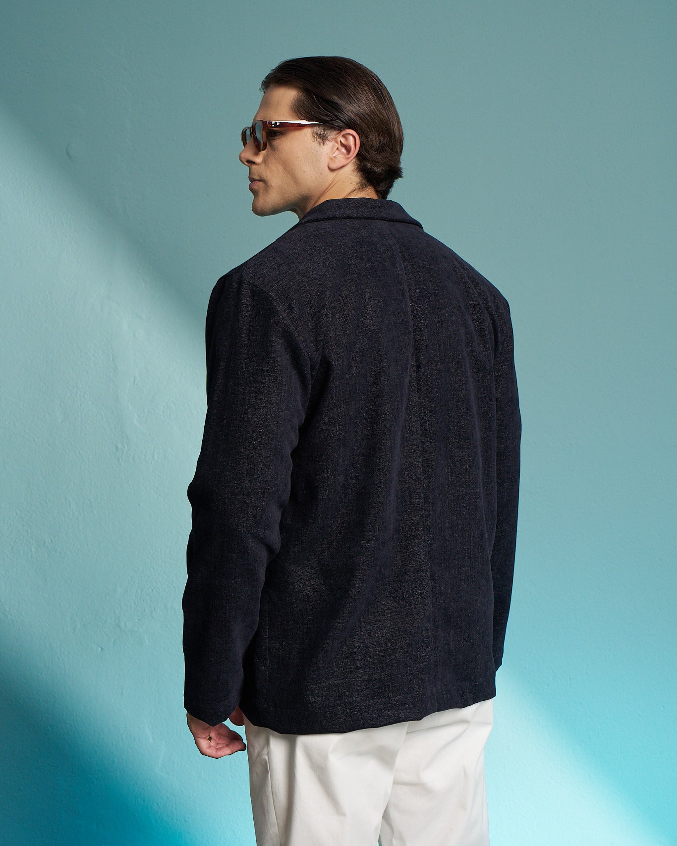 Navy Mélange Single-Breasted Jacket