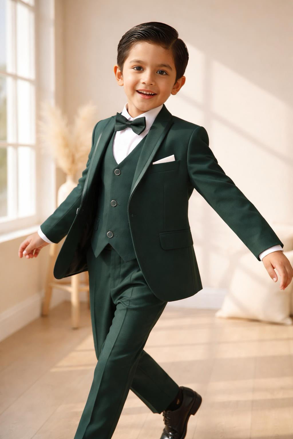 Boys’ 5-Piece Formal Suit – Dark Green (Ages 1–10)